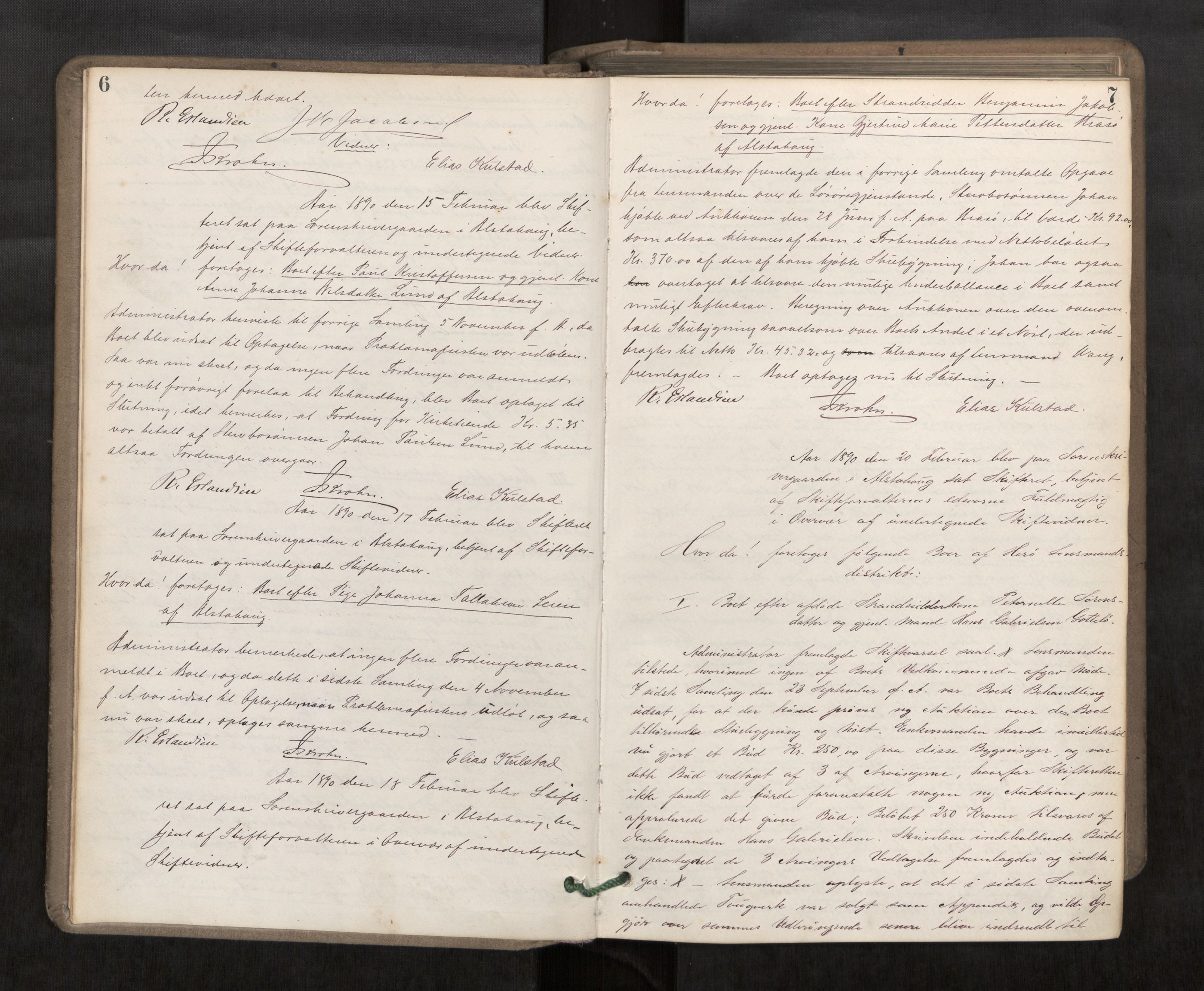 Søndre Helgeland sorenskriveri, AV/SAT-A-4575/1/3/3B/L0004: Skiftebehandlingsprotokoll, 1890-1894, s. 6-7