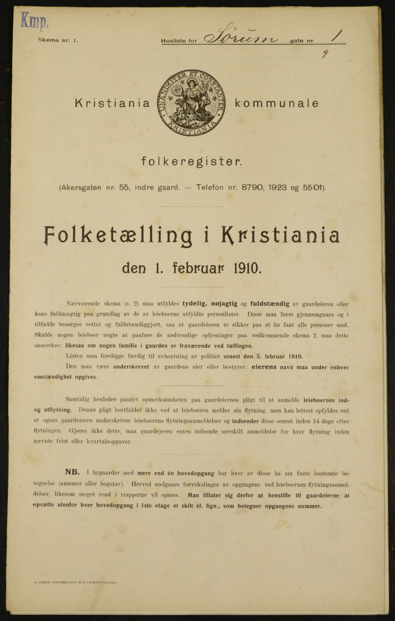 OBA, Kommunal folketelling 1.2.1910 for Kristiania, 1910, s. 101497