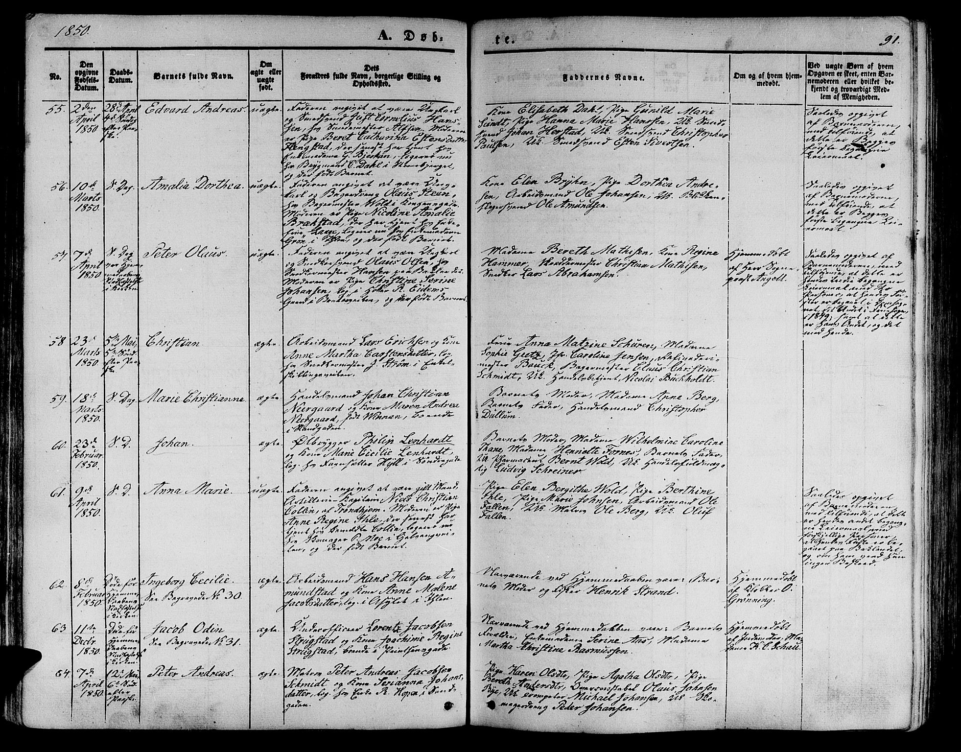 Ministerialprotokoller, klokkerbøker og fødselsregistre - Sør-Trøndelag, SAT/A-1456/602/L0137: Klokkerbok nr. 602C05, 1846-1856, s. 91