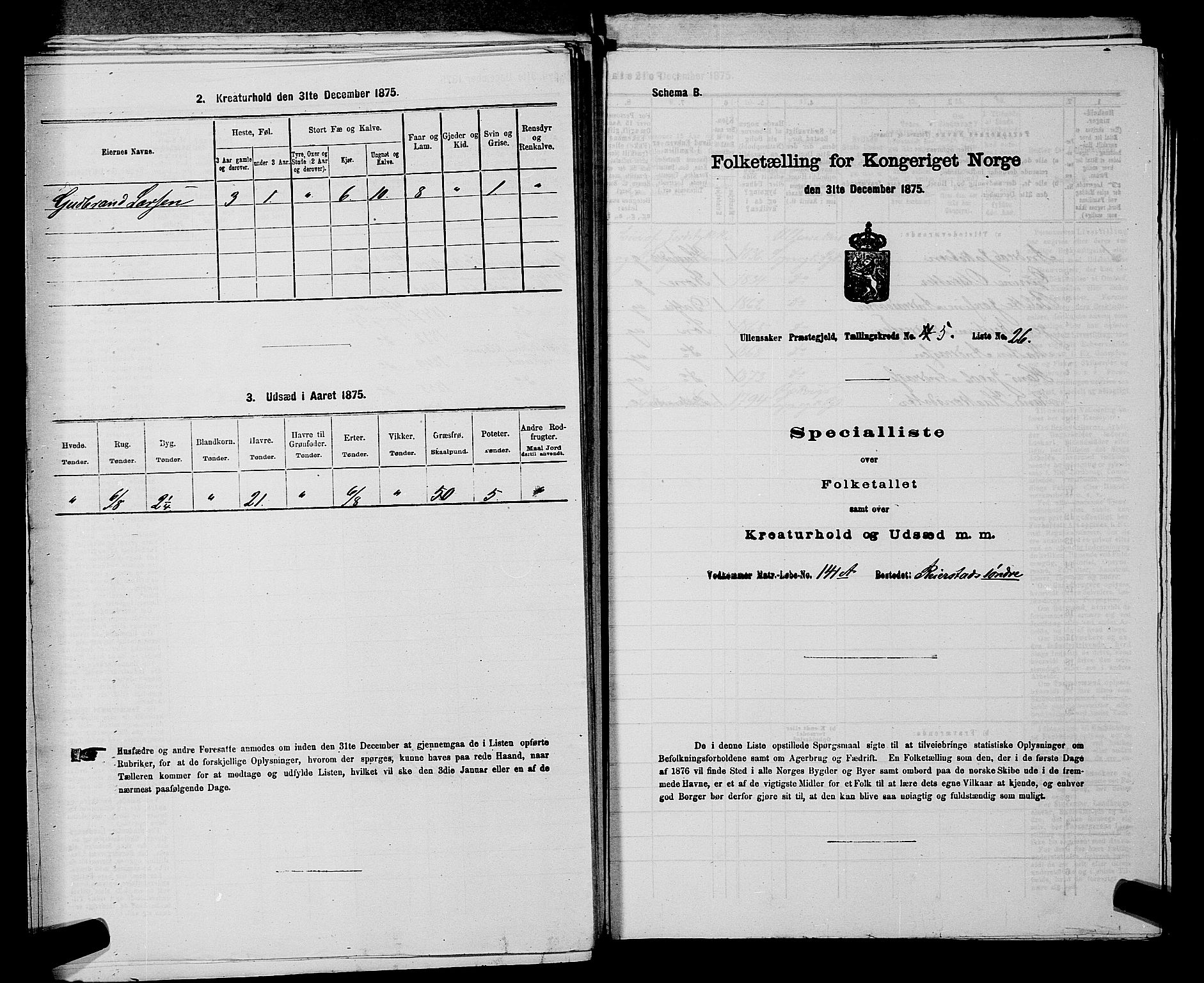 RA, Folketelling 1875 for 0235P Ullensaker prestegjeld, 1875, s. 734