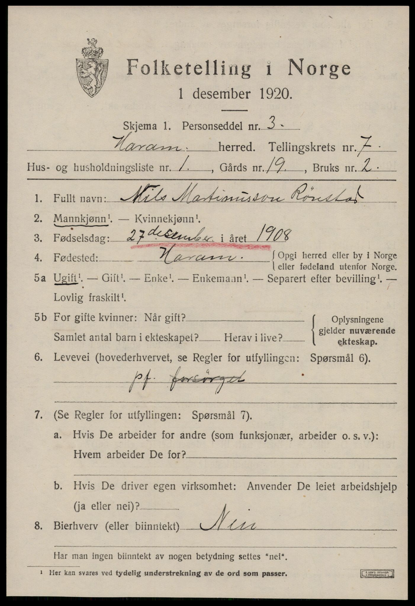 SAT, Folketelling 1920 for 1534 Haram herred, 1920, s. 3695