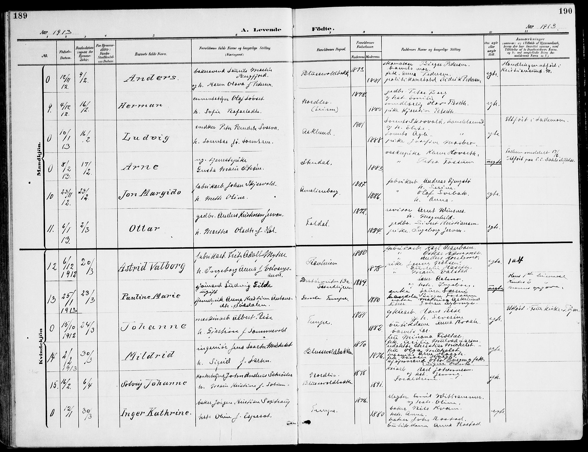 Ministerialprotokoller, klokkerbøker og fødselsregistre - Sør-Trøndelag, SAT/A-1456/607/L0320: Ministerialbok nr. 607A04, 1907-1915, s. 189-190