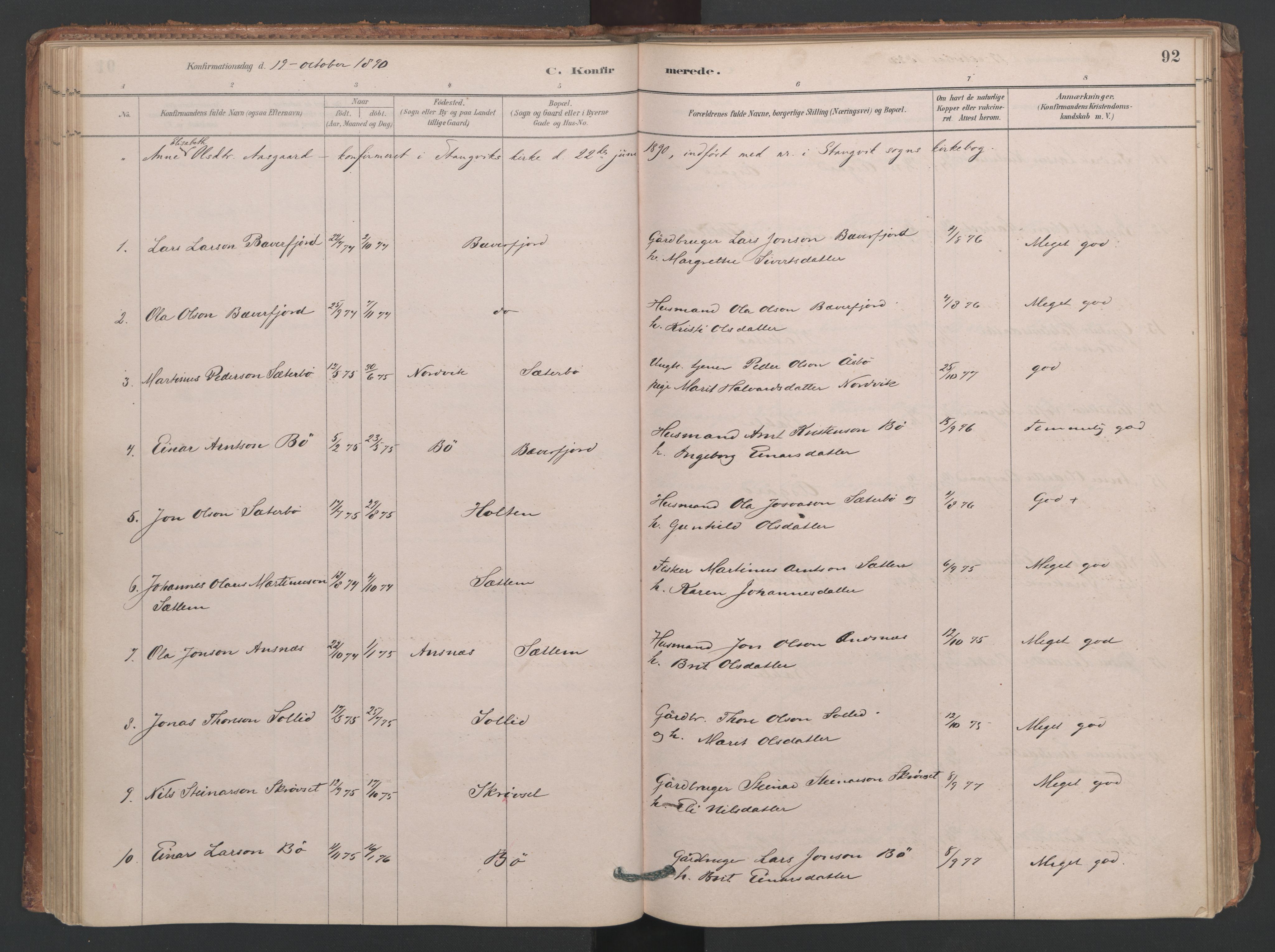 Ministerialprotokoller, klokkerbøker og fødselsregistre - Møre og Romsdal, SAT/A-1454/594/L1036: Ministerialbok nr. 594A02 (?), 1879-1910, s. 92