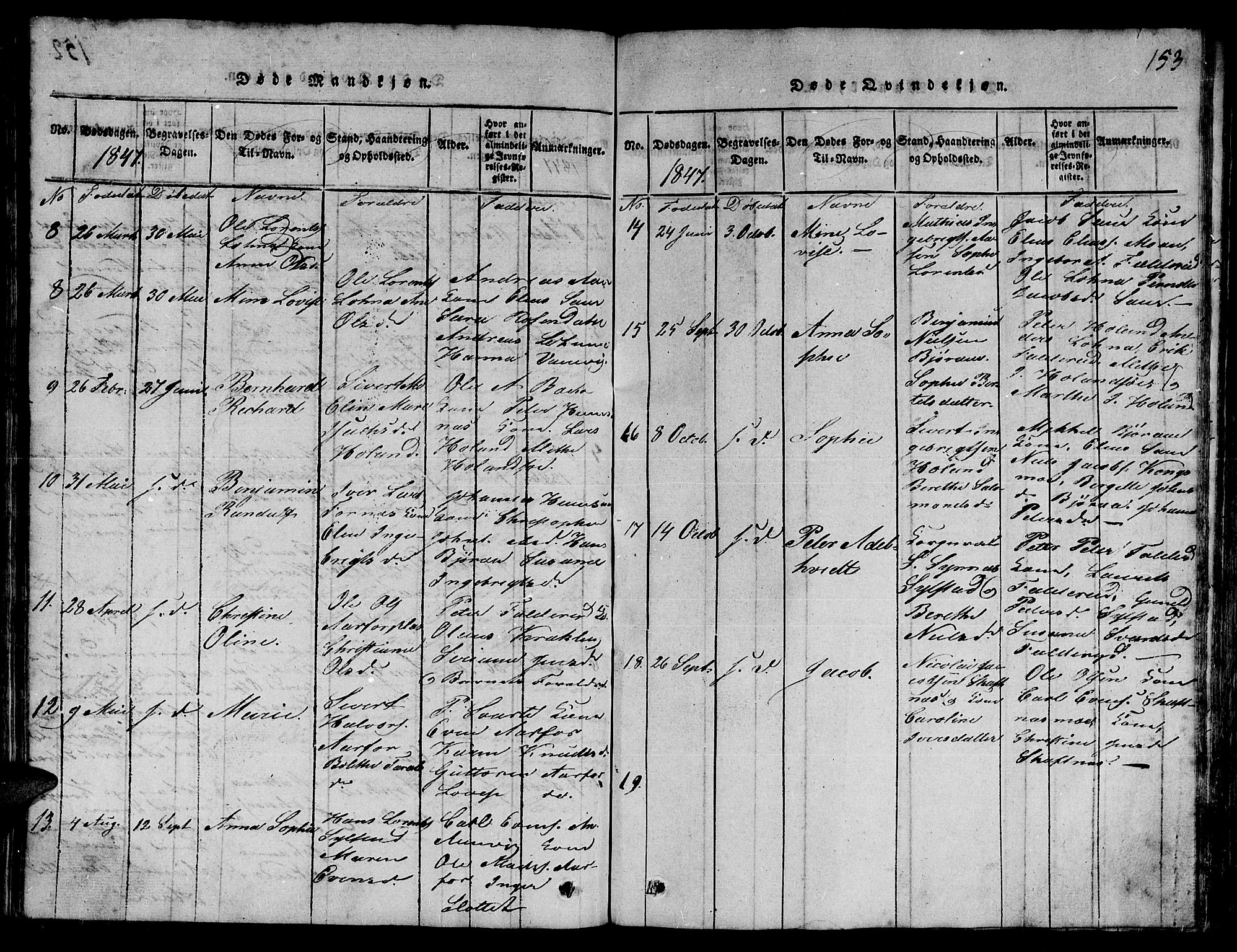 Ministerialprotokoller, klokkerbøker og fødselsregistre - Nord-Trøndelag, AV/SAT-A-1458/780/L0648: Klokkerbok nr. 780C01 /3, 1815-1877, s. 153