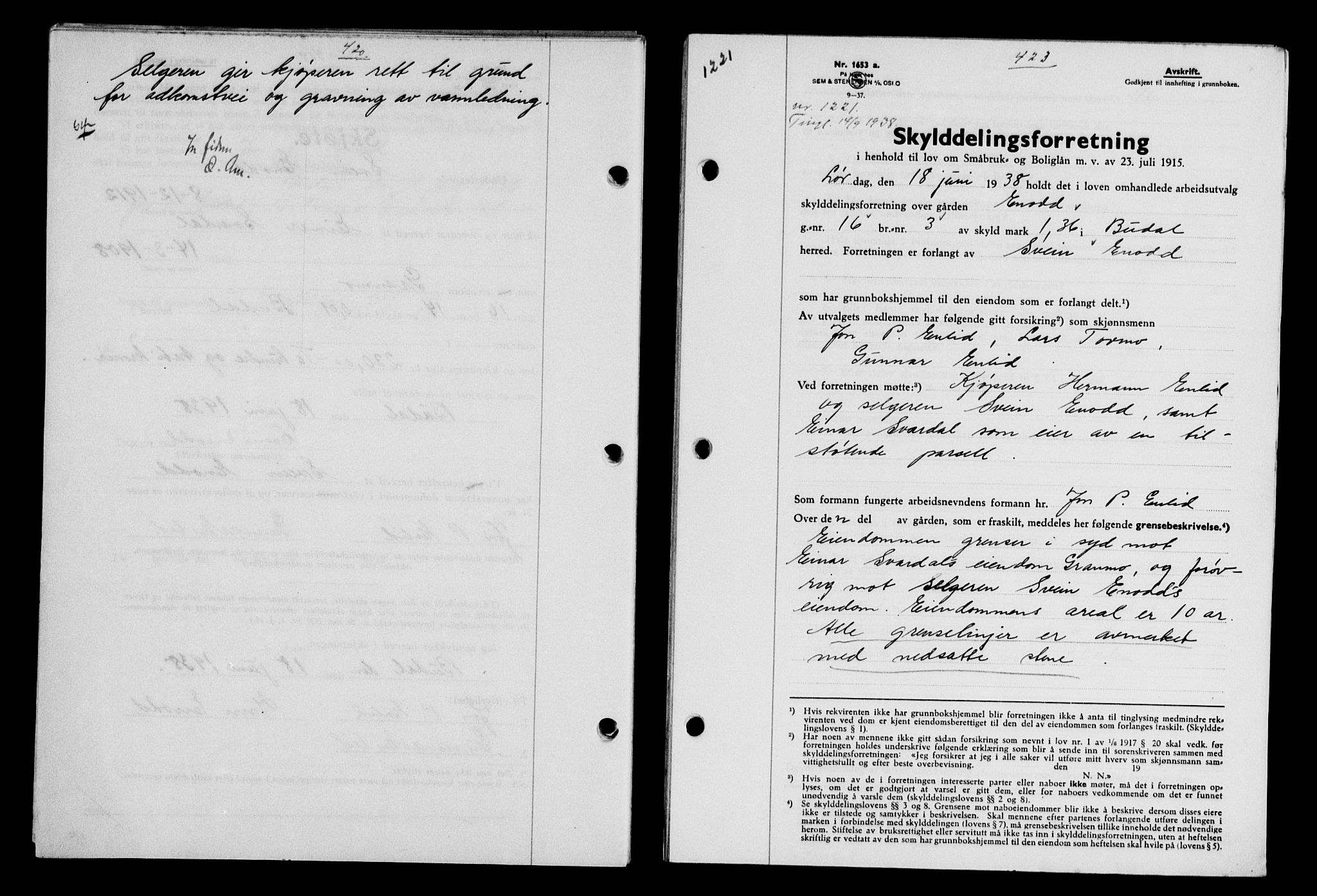 Gauldal sorenskriveri, SAT/A-0014/1/2/2C/L0049: Pantebok nr. 53, 1938-1938, Dagboknr: 1221/1938