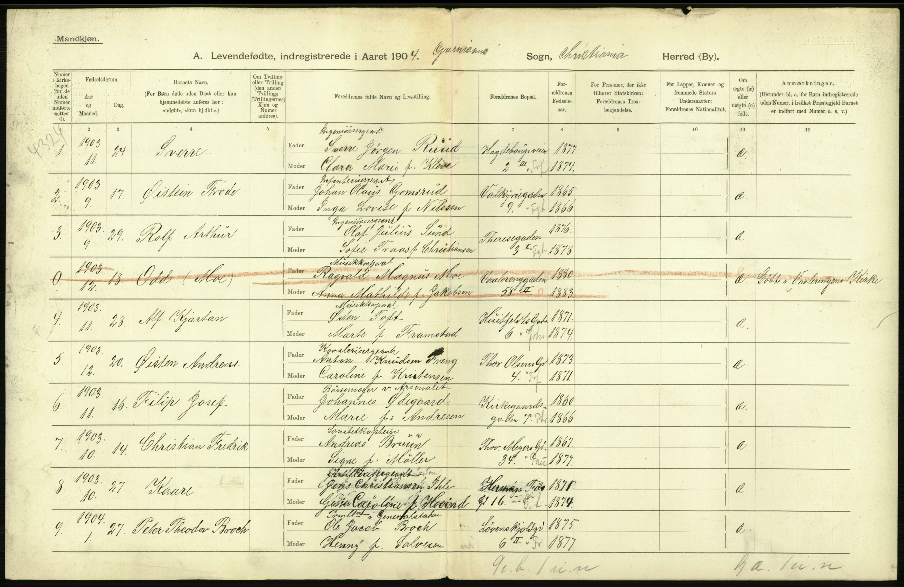 Statistisk sentralbyrå, Sosiodemografiske emner, Befolkning, AV/RA-S-2228/D/Df/Dfa/Dfab/L0003: Kristiania: Fødte, 1904, s. 34