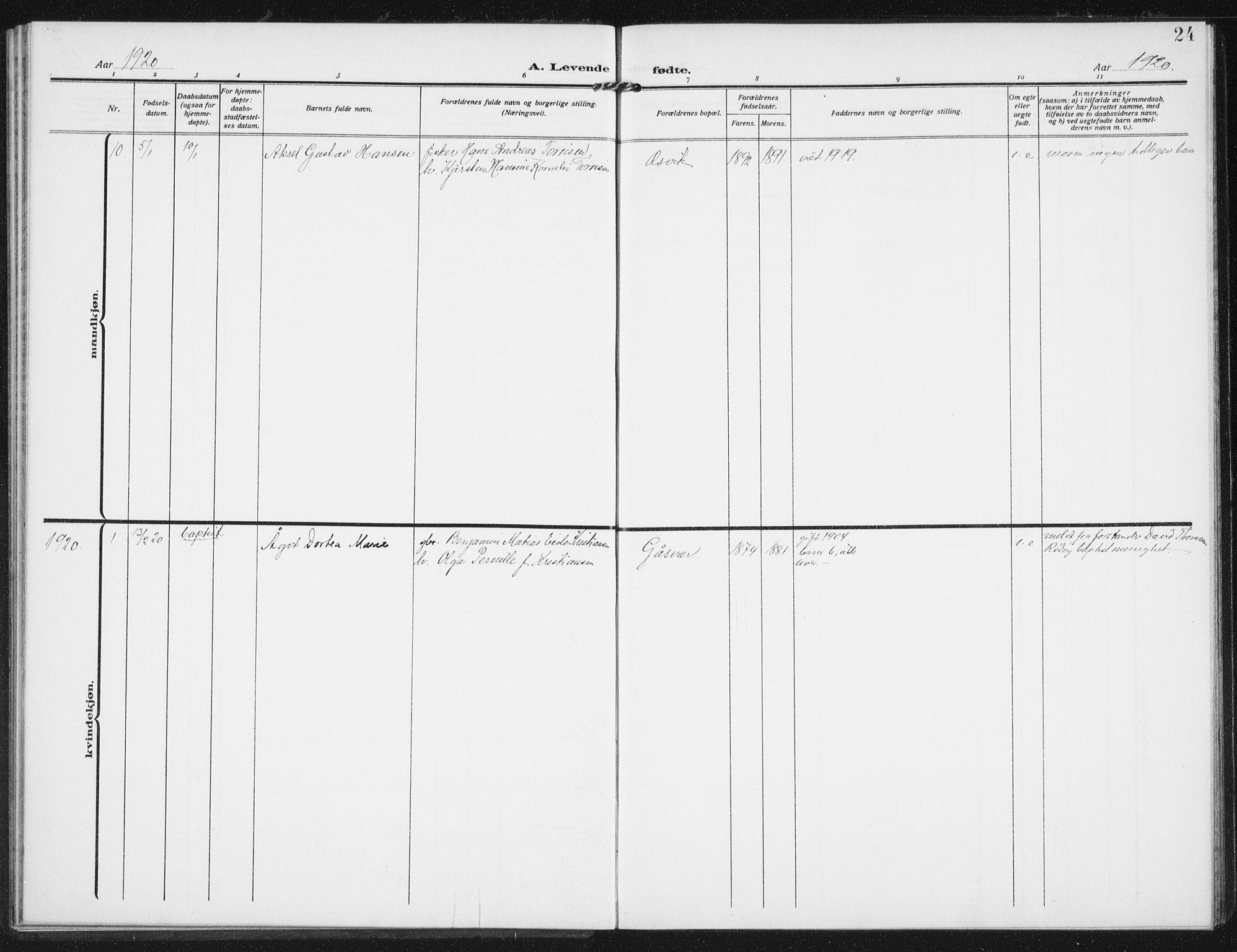 Ministerialprotokoller, klokkerbøker og fødselsregistre - Nordland, SAT/A-1459/843/L0629: Ministerialbok nr. 843A04, 1907-1925, s. 24