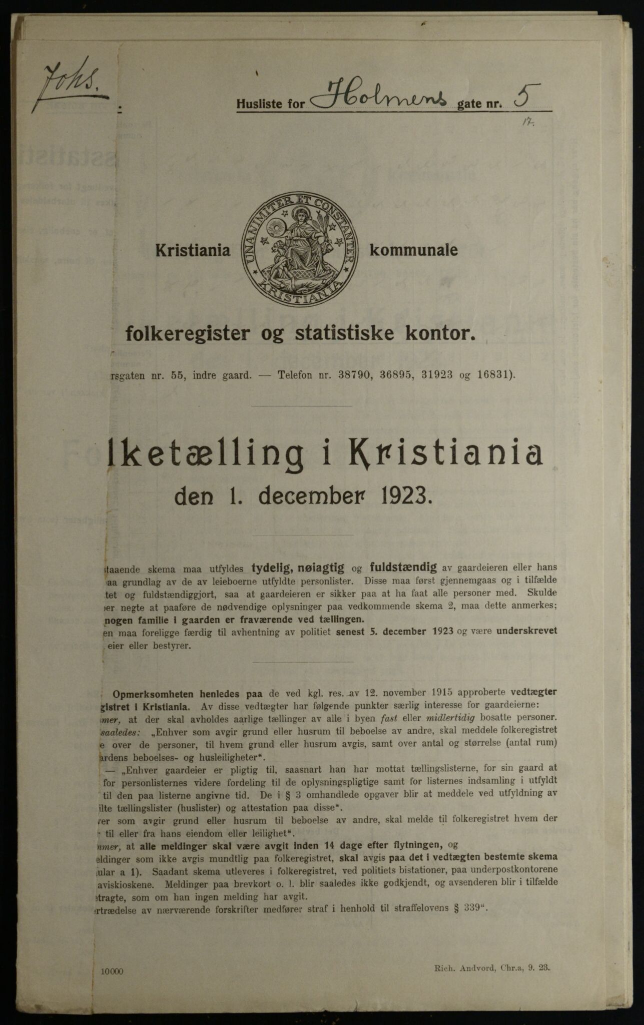 OBA, Kommunal folketelling 1.12.1923 for Kristiania, 1923, s. 45653