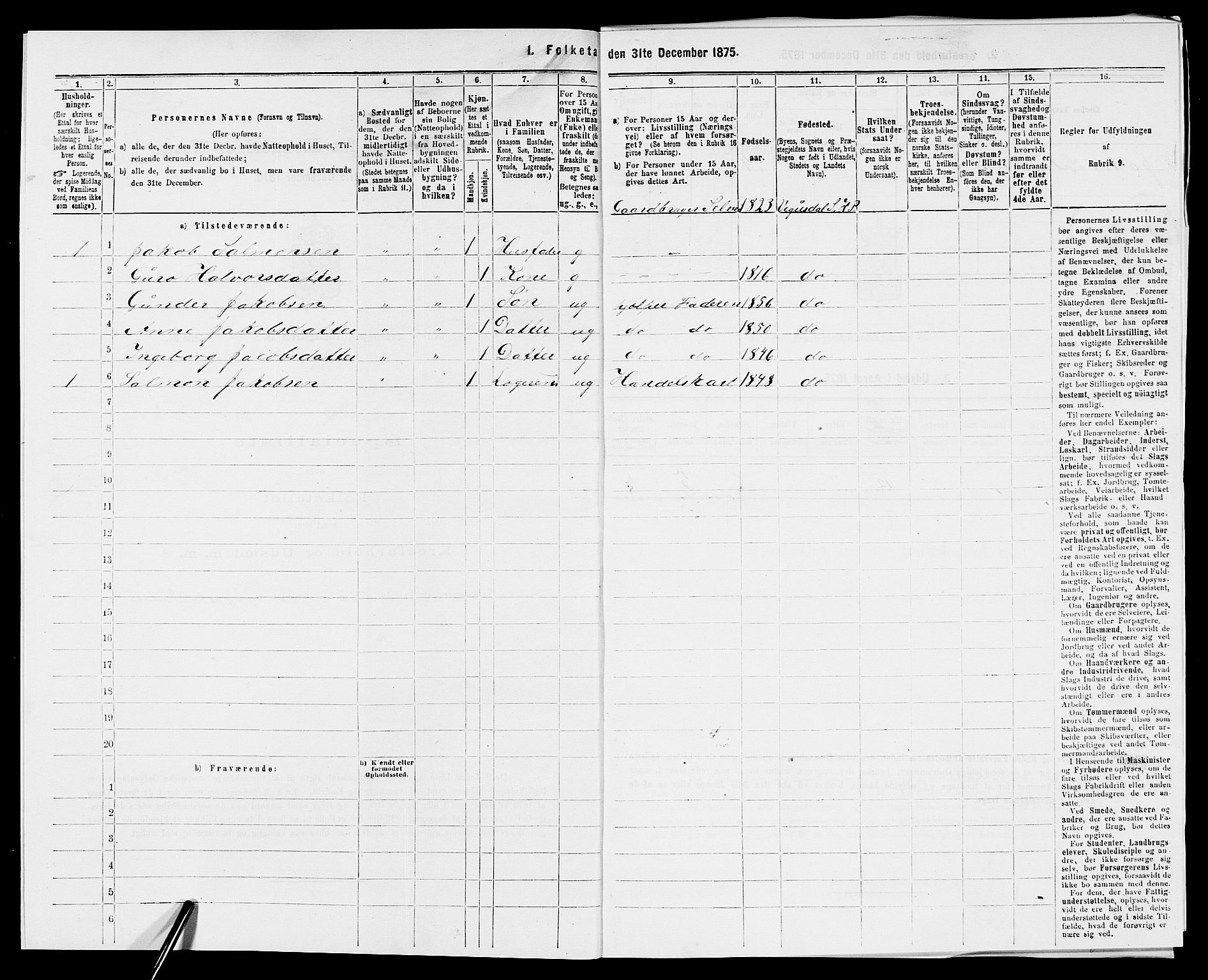 SAK, Folketelling 1875 for 0933P Herefoss prestegjeld, 1875, s. 315