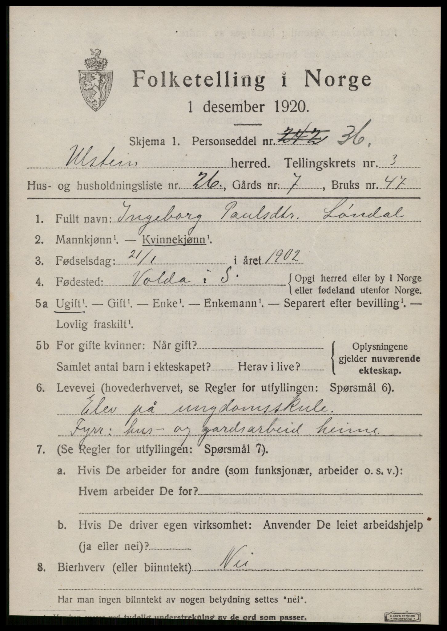 SAT, Folketelling 1920 for 1516 Ulstein herred, 1920, s. 2112