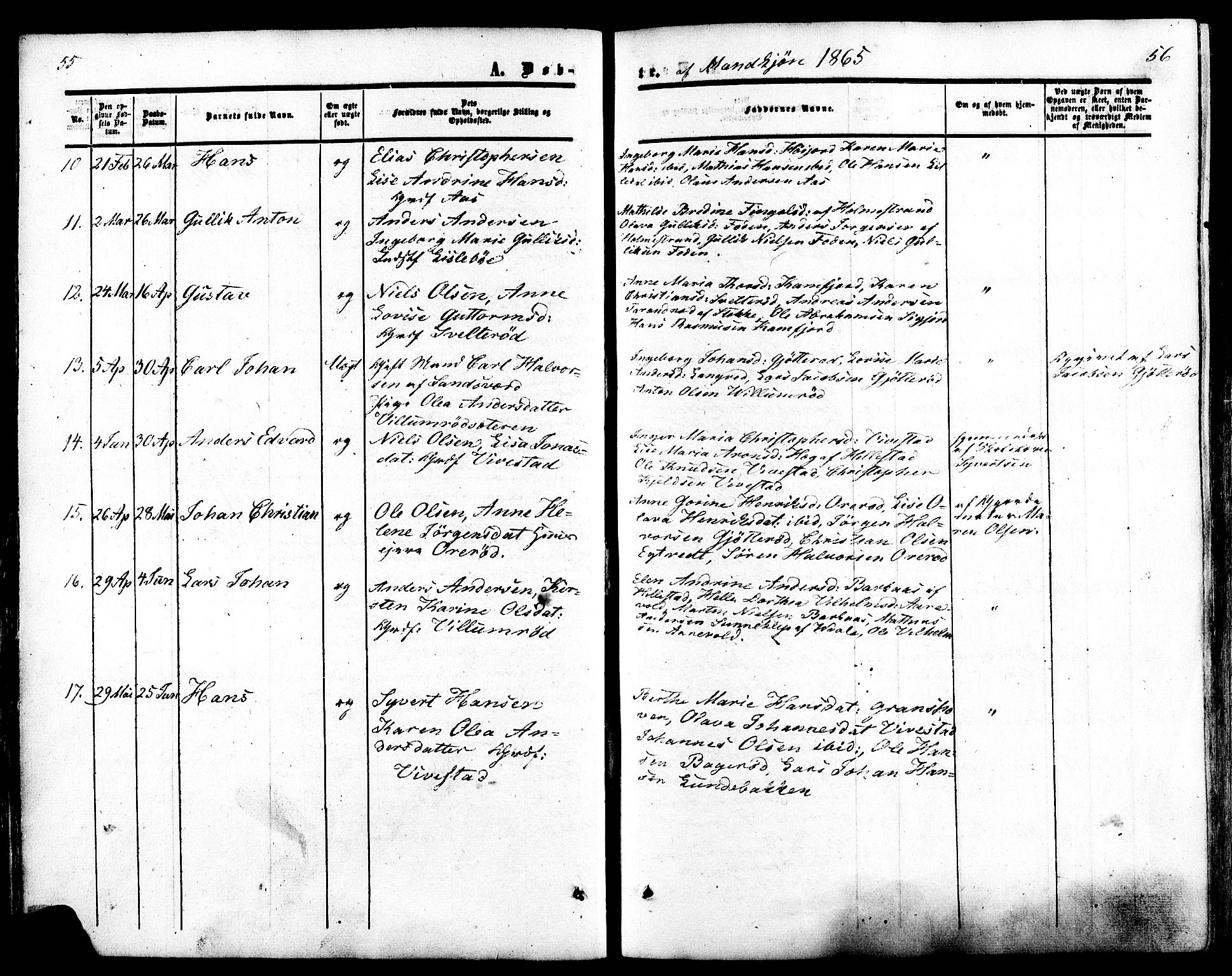Ramnes kirkebøker, AV/SAKO-A-314/F/Fa/L0006: Ministerialbok nr. I 6, 1862-1877, s. 55-56