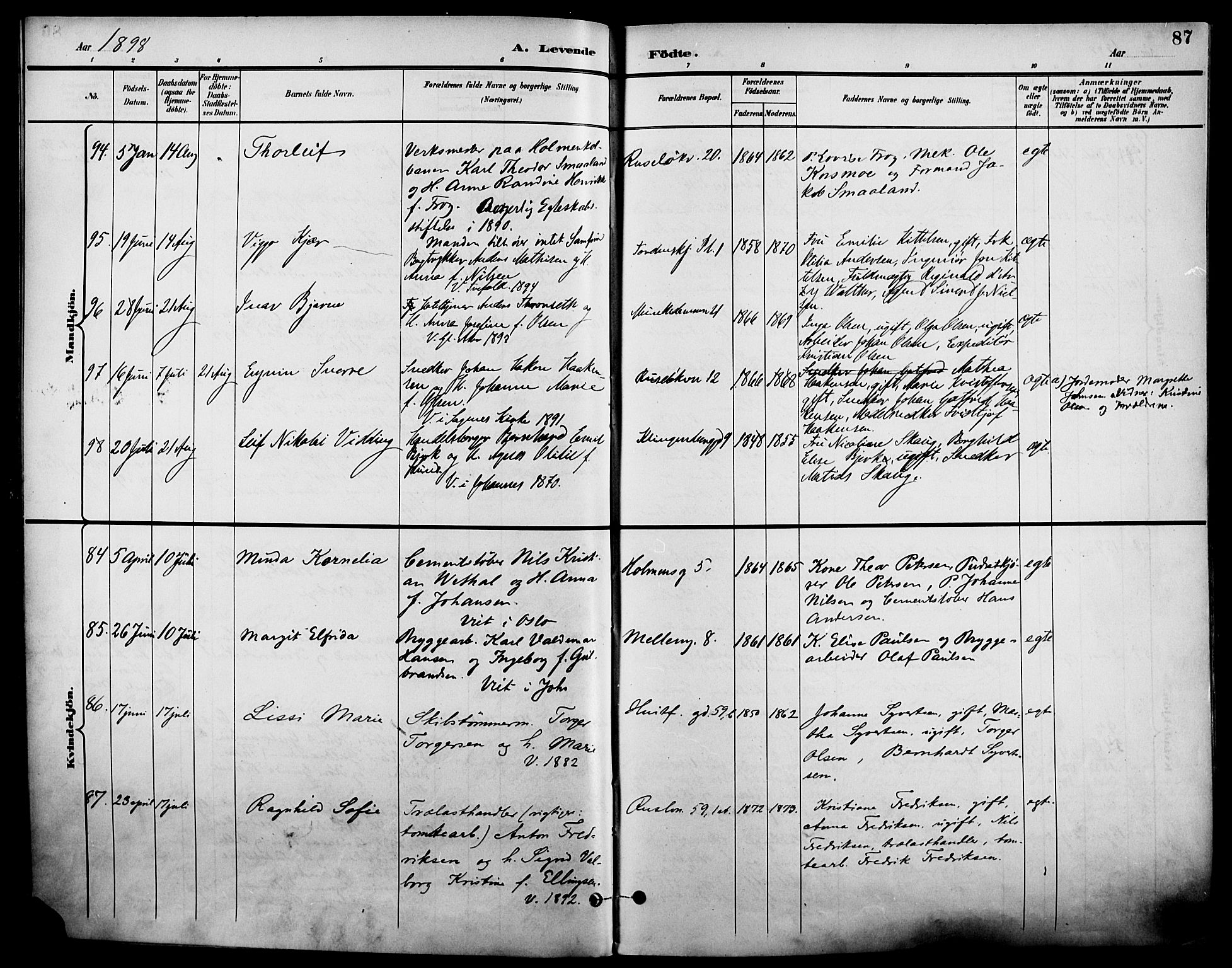 Johannes prestekontor Kirkebøker, AV/SAO-A-10852/F/Fa/L0007: Ministerialbok nr. 7, 1896-1905, s. 87
