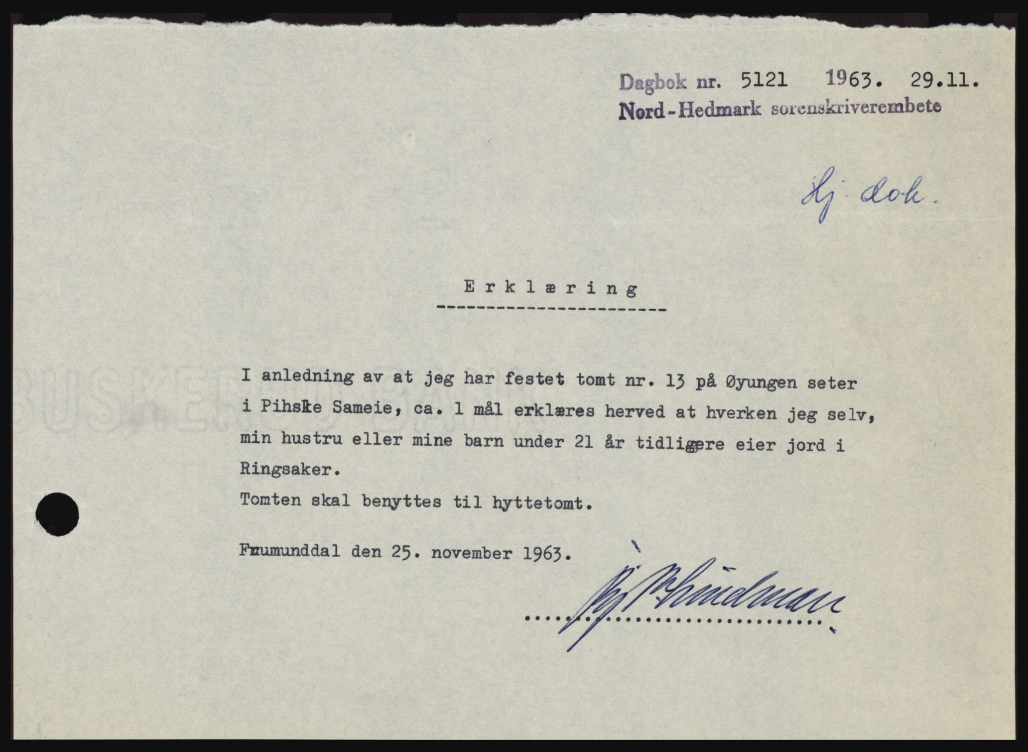 Nord-Hedmark sorenskriveri, SAH/TING-012/H/Hc/L0019: Pantebok nr. 19, 1963-1964, Dagboknr: 5121/1963