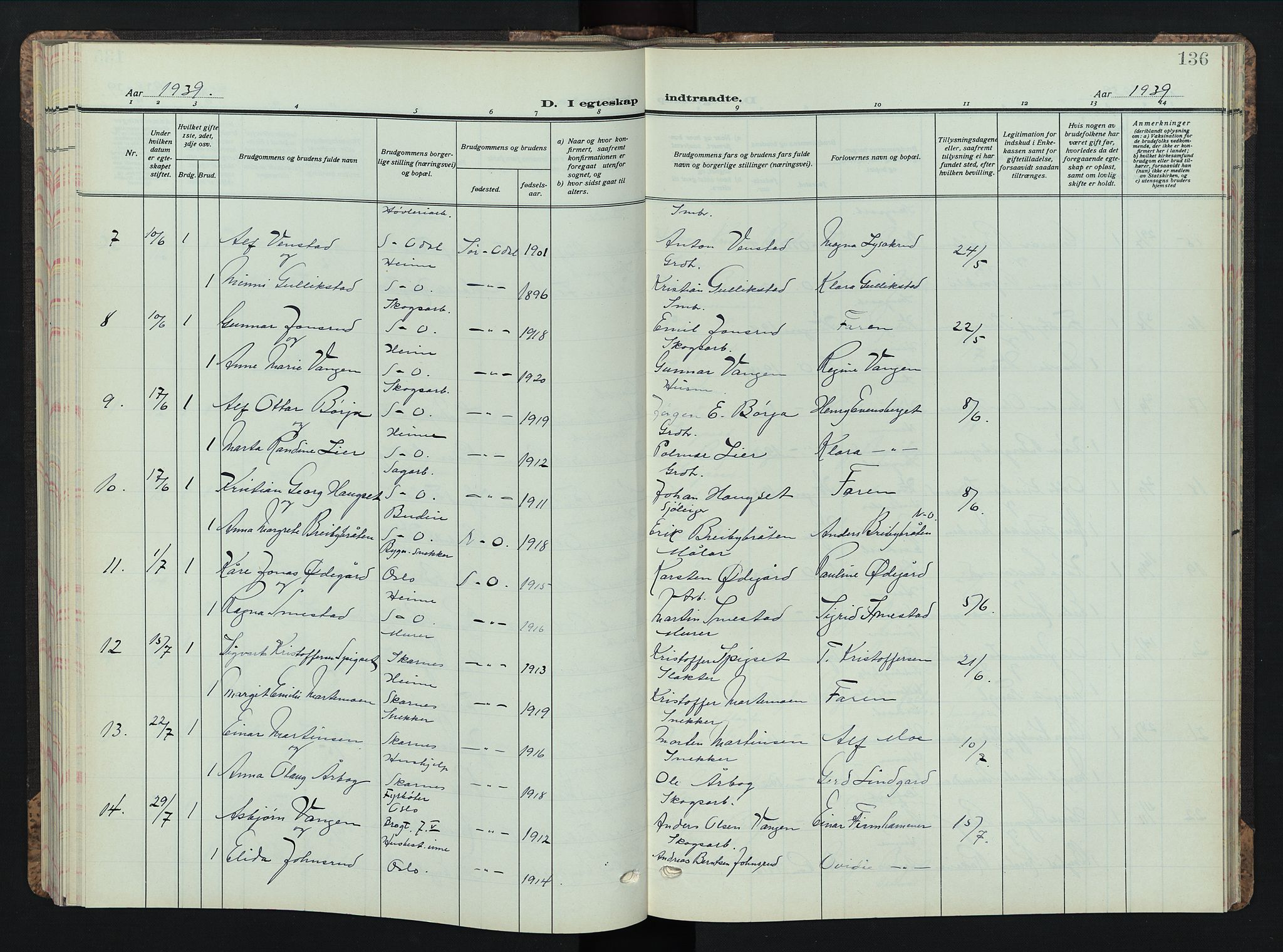 Sør-Odal prestekontor, AV/SAH-PREST-030/H/Ha/Hab/L0013: Klokkerbok nr. 13, 1933-1951, s. 136