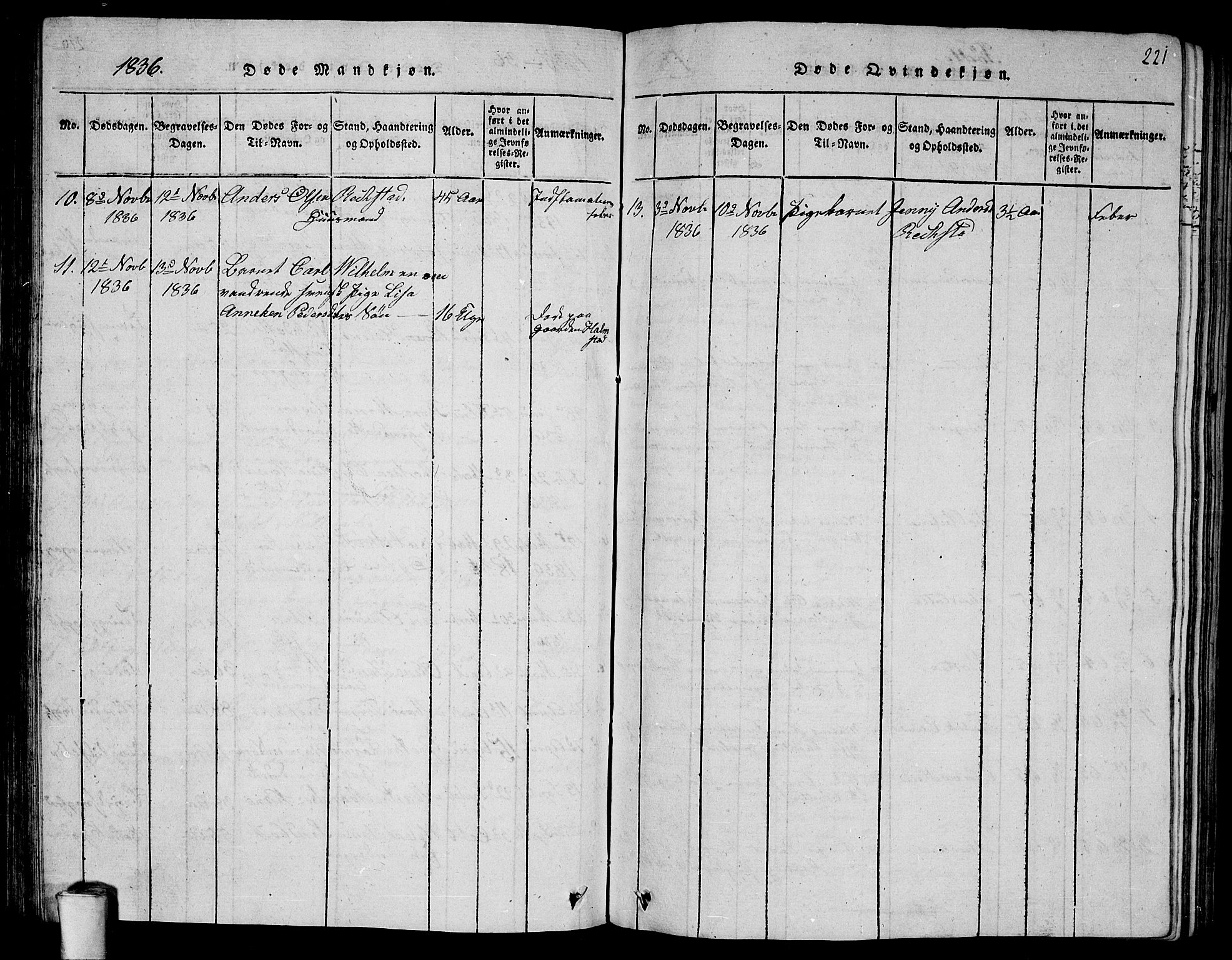 Rygge prestekontor Kirkebøker, AV/SAO-A-10084b/G/Ga/L0001: Klokkerbok nr. 1, 1814-1871, s. 220-221