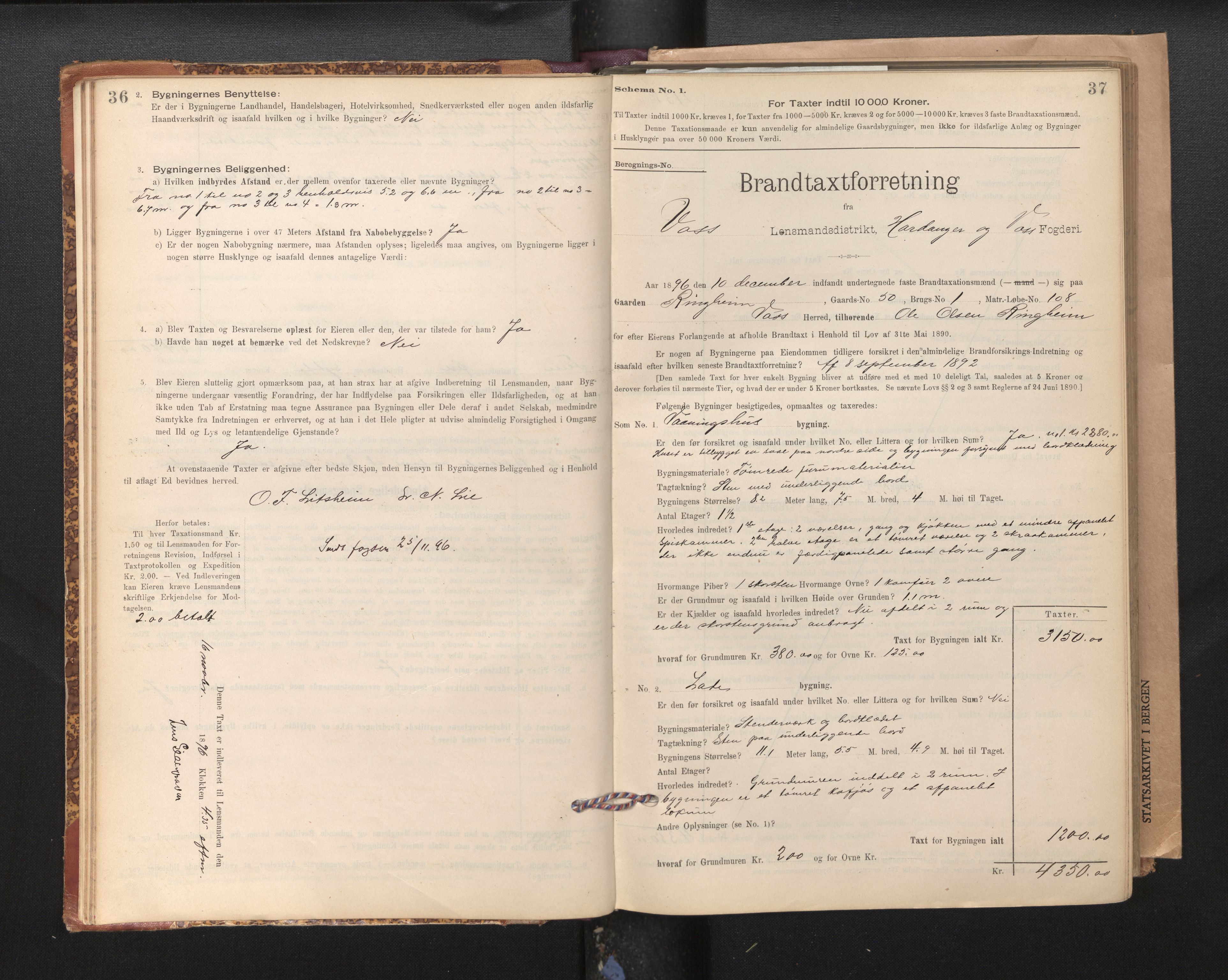 Lensmannen i Voss, SAB/A-35801/0012/L0008: Branntakstprotokoll, skjematakst, 1895-1945, s. 36-37