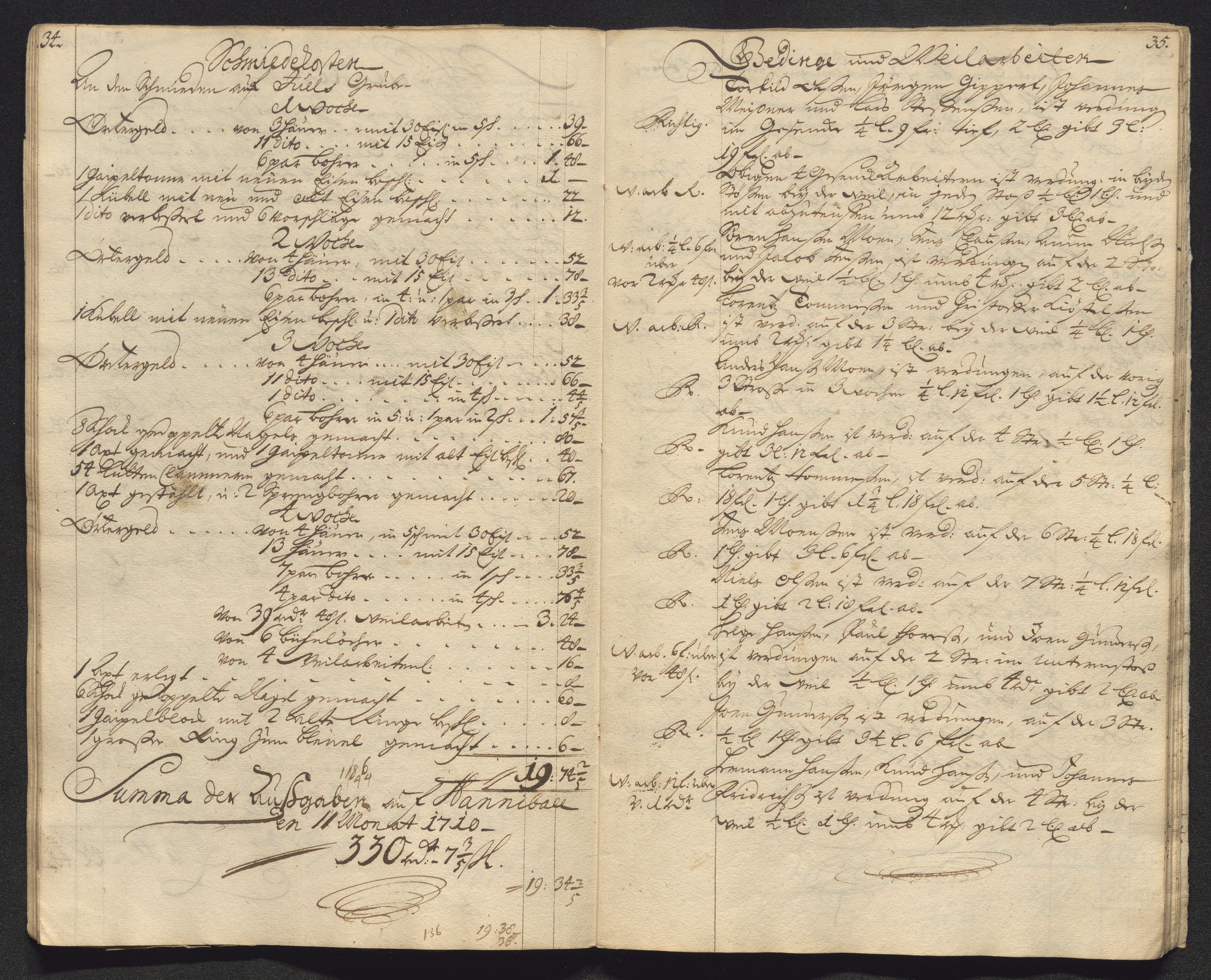 Kongsberg Sølvverk 1623-1816, AV/SAKO-EA-3135/001/D/Dc/Dcd/L0099: Utgiftsregnskap for gruver m.m., 1710, s. 502