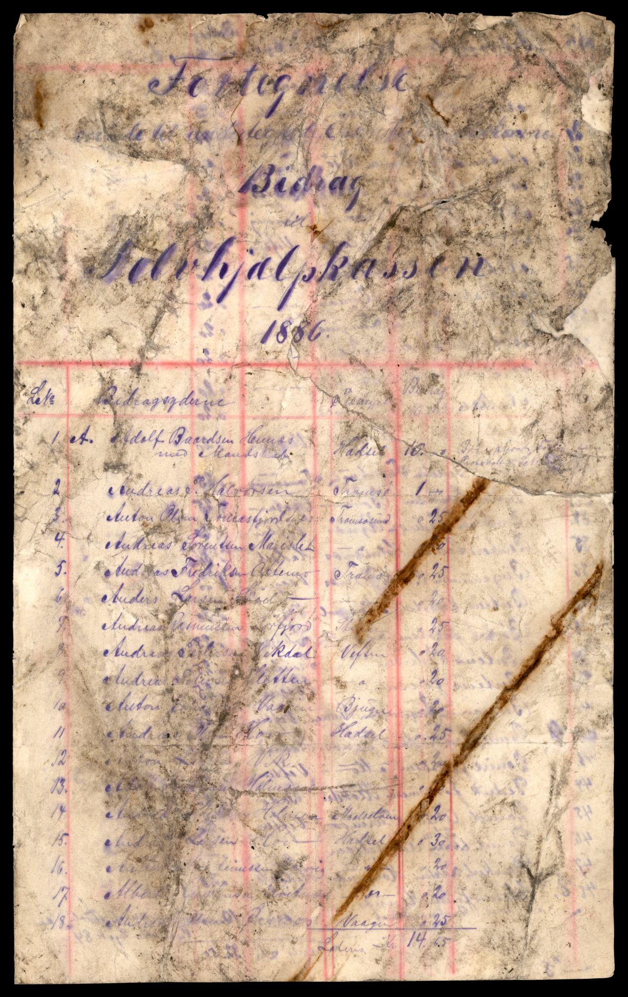 Oppsynssjefen ved Lofotfisket, AV/SAT-A-6224/D/L0178: Lofotfiskernes Selvhjelpskasse, 1880-1906, s. 39