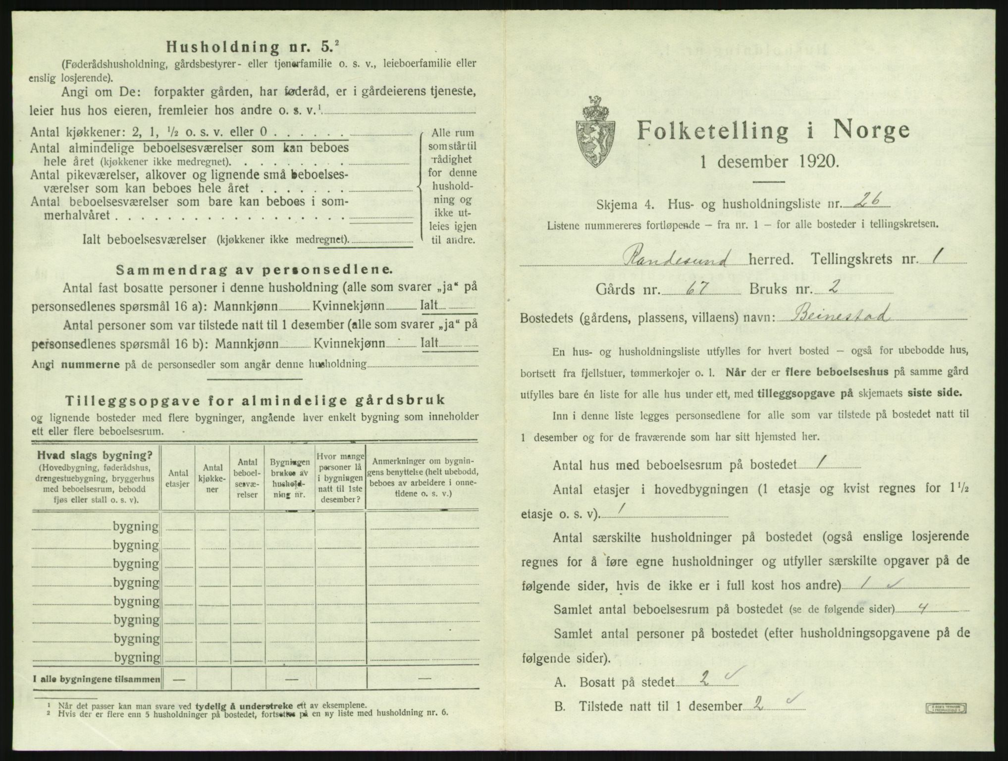 SAK, Folketelling 1920 for 1011 Randesund herred, 1920, s. 82