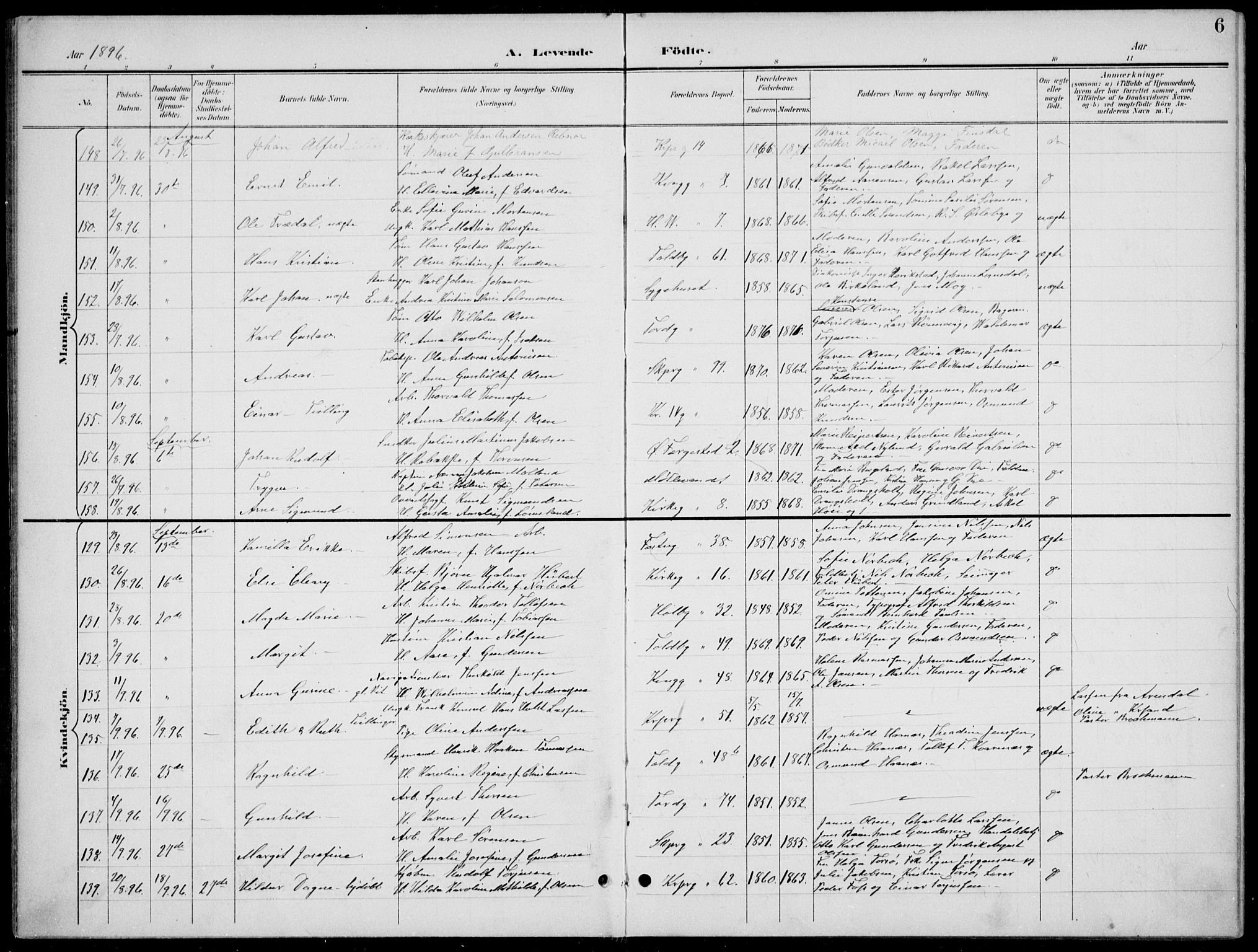 Kristiansand domprosti, AV/SAK-1112-0006/F/Fb/L0018: Klokkerbok nr. B 18, 1896-1905, s. 6
