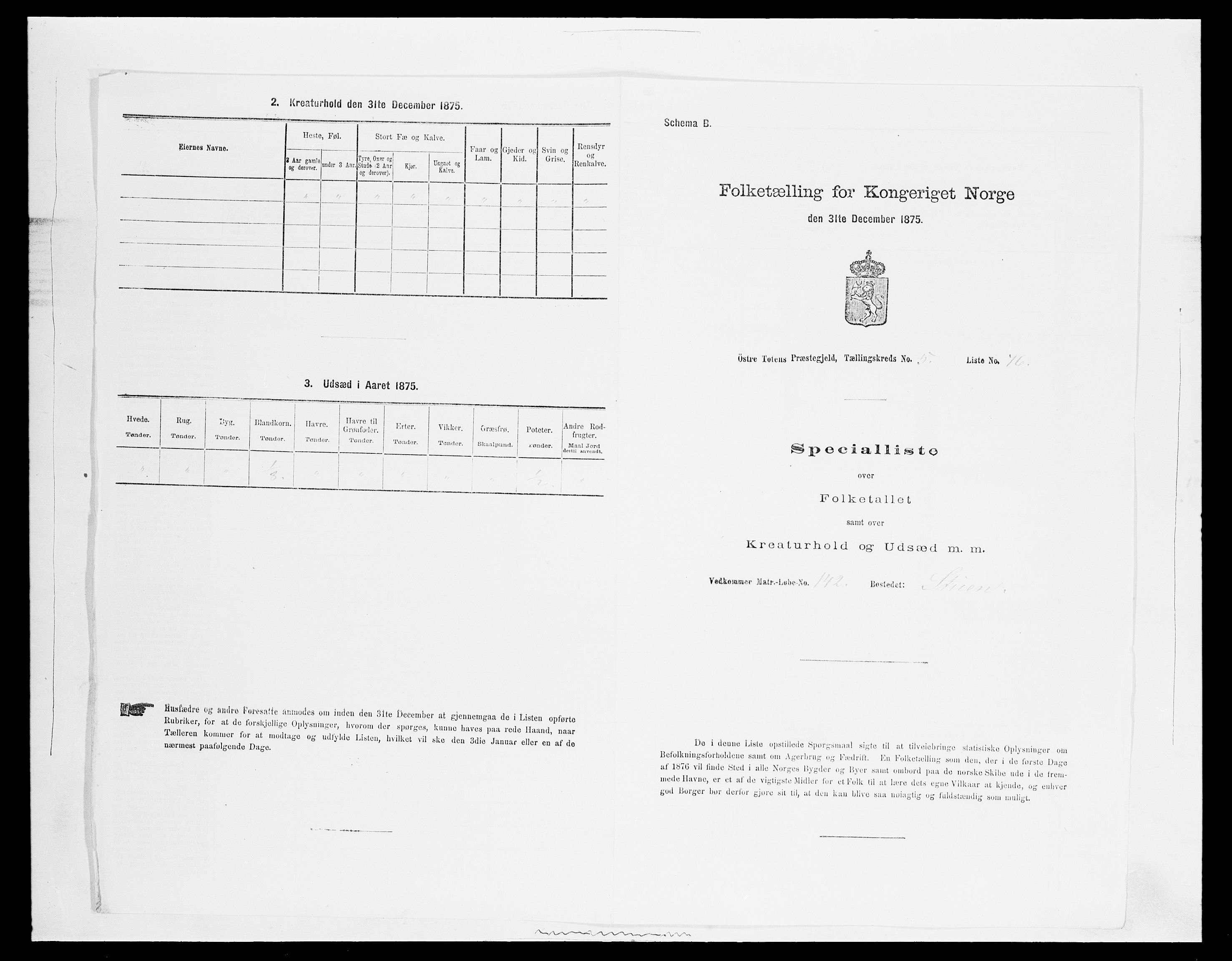 SAH, Folketelling 1875 for 0528P Østre Toten prestegjeld, 1875, s. 1135