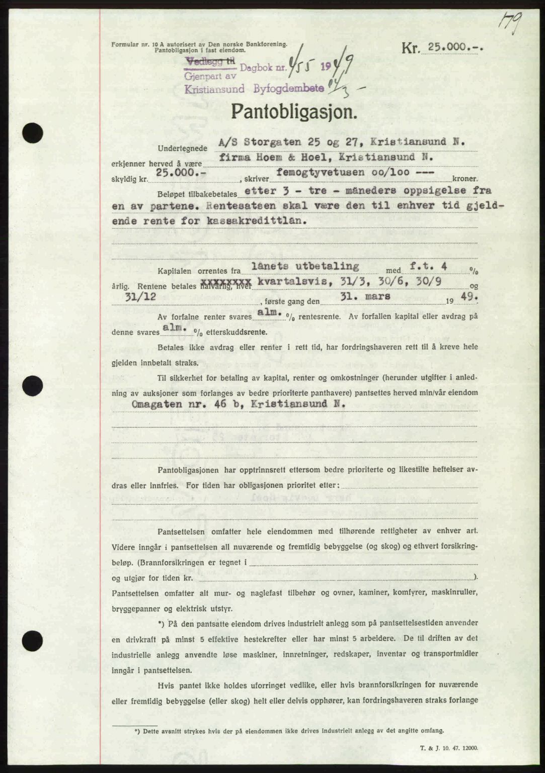 Kristiansund byfogd, AV/SAT-A-4587/A/27: Pantebok nr. 45, 1948-1949, Dagboknr: 455/1949