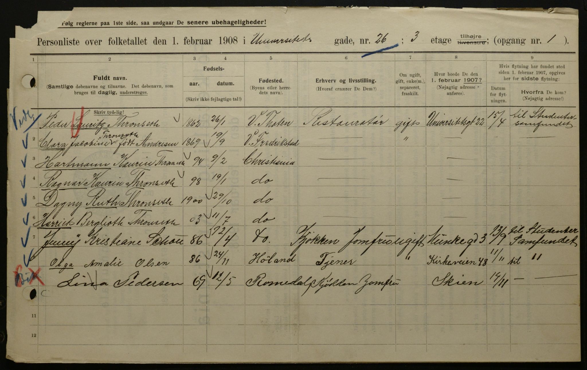 OBA, Kommunal folketelling 1.2.1908 for Kristiania kjøpstad, 1908, s. 107870