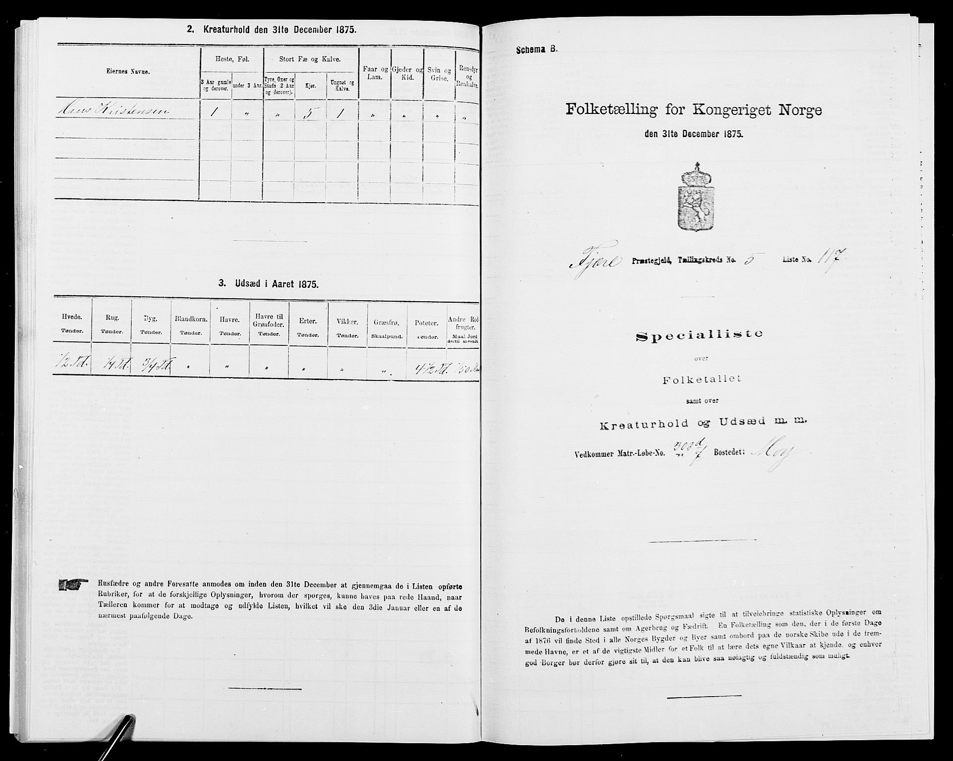 SAK, Folketelling 1875 for 0923L Fjære prestegjeld, Fjære sokn, 1875, s. 1383