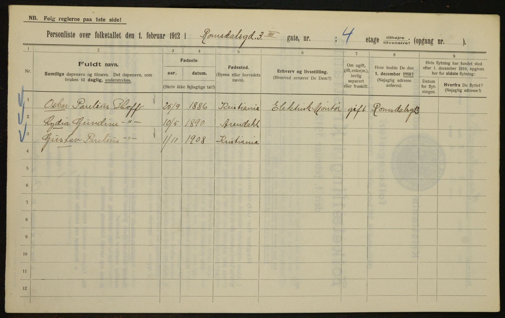 OBA, Kommunal folketelling 1.2.1912 for Kristiania, 1912, s. 83397