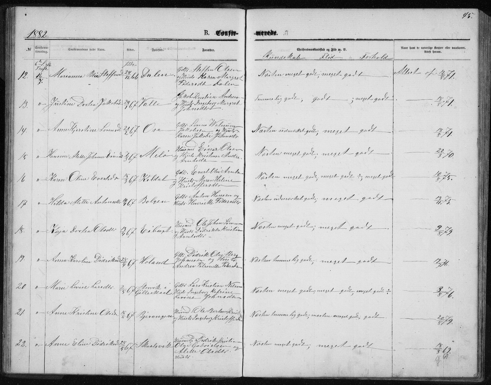 Ministerialprotokoller, klokkerbøker og fødselsregistre - Nordland, AV/SAT-A-1459/843/L0635: Klokkerbok nr. 843C04, 1872-1887, s. 45