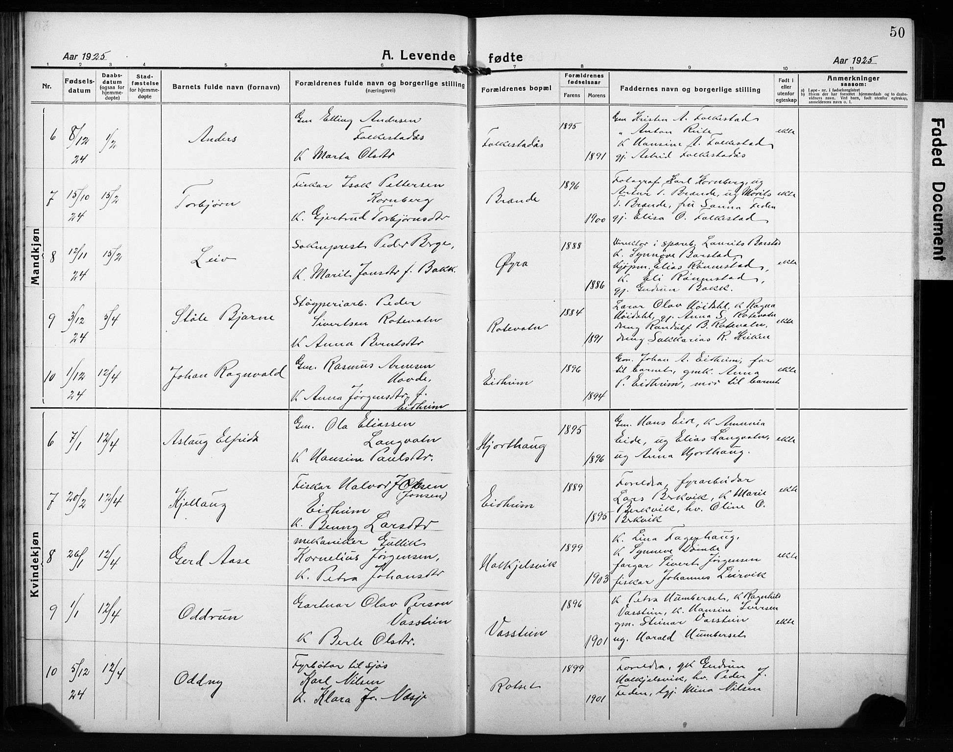 Ministerialprotokoller, klokkerbøker og fødselsregistre - Møre og Romsdal, AV/SAT-A-1454/511/L0160: Klokkerbok nr. 511C06, 1920-1932, s. 50