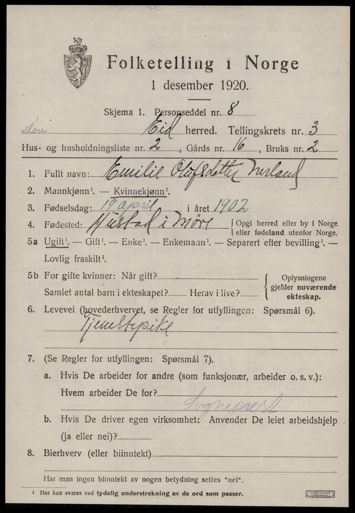 SAT, Folketelling 1920 for 1538 Eid herred, 1920, s. 749