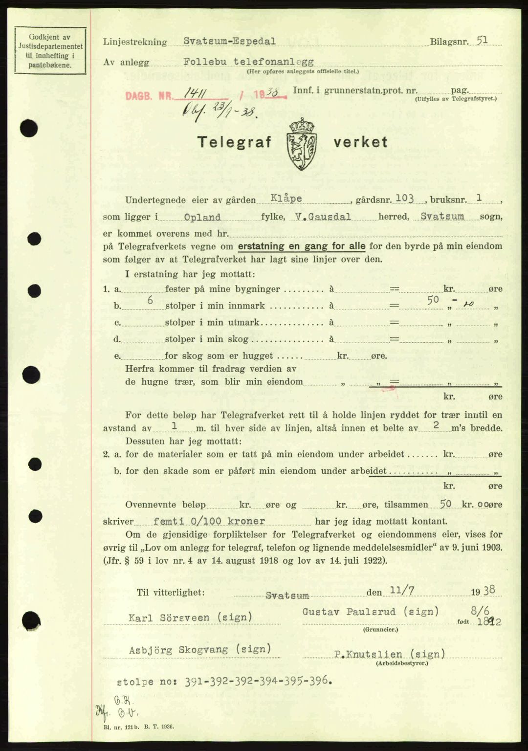Sør-Gudbrandsdal tingrett, SAH/TING-004/H/Hb/Hbd/L0005: Pantebok nr. A5, 1938-1939, Dagboknr: 1411/1938