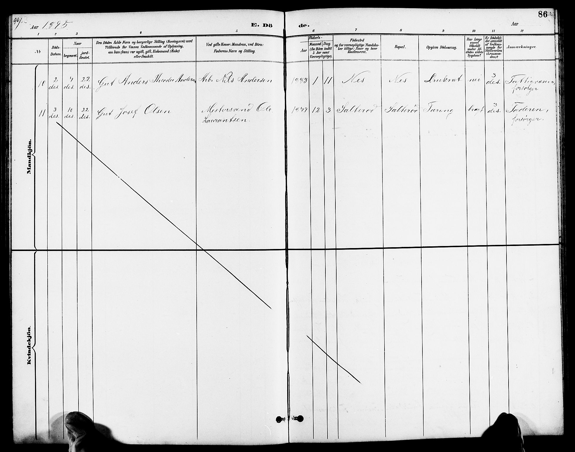 Austre Moland sokneprestkontor, AV/SAK-1111-0001/F/Fb/Fbb/L0002: Klokkerbok nr. B 2, 1894-1918, s. 86