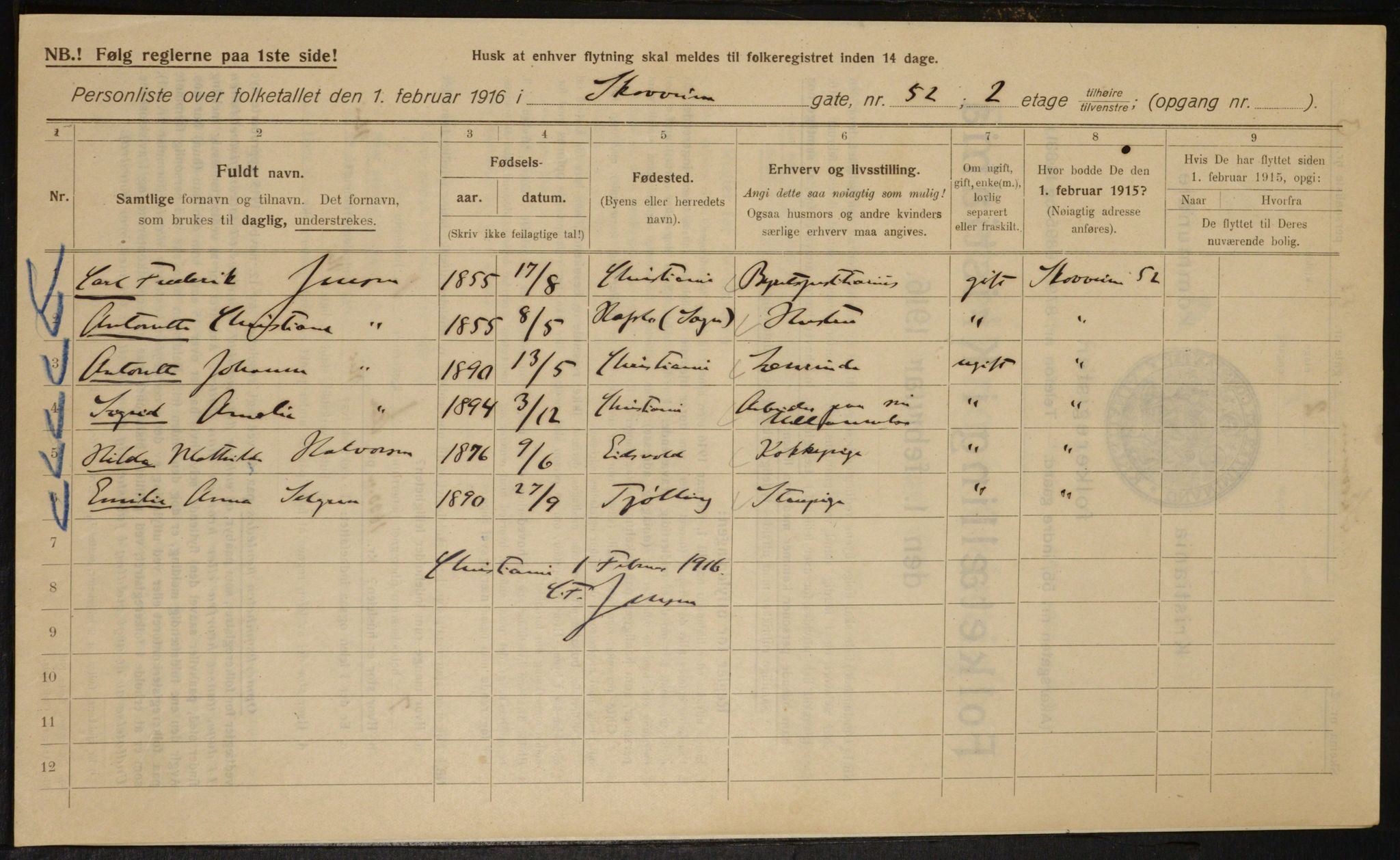 OBA, Kommunal folketelling 1.2.1916 for Kristiania, 1916, s. 99373