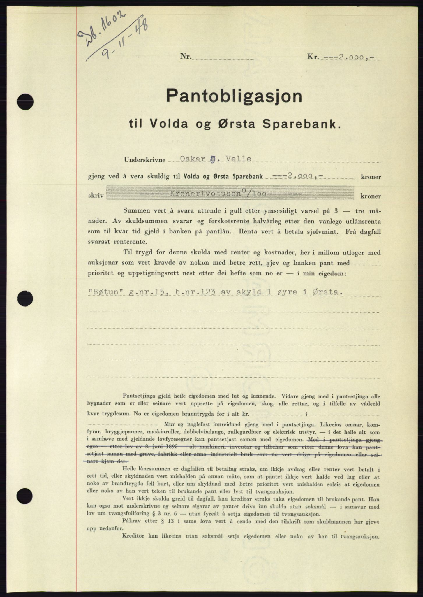 Søre Sunnmøre sorenskriveri, AV/SAT-A-4122/1/2/2C/L0116: Pantebok nr. 4B, 1948-1949, Dagboknr: 1602/1948