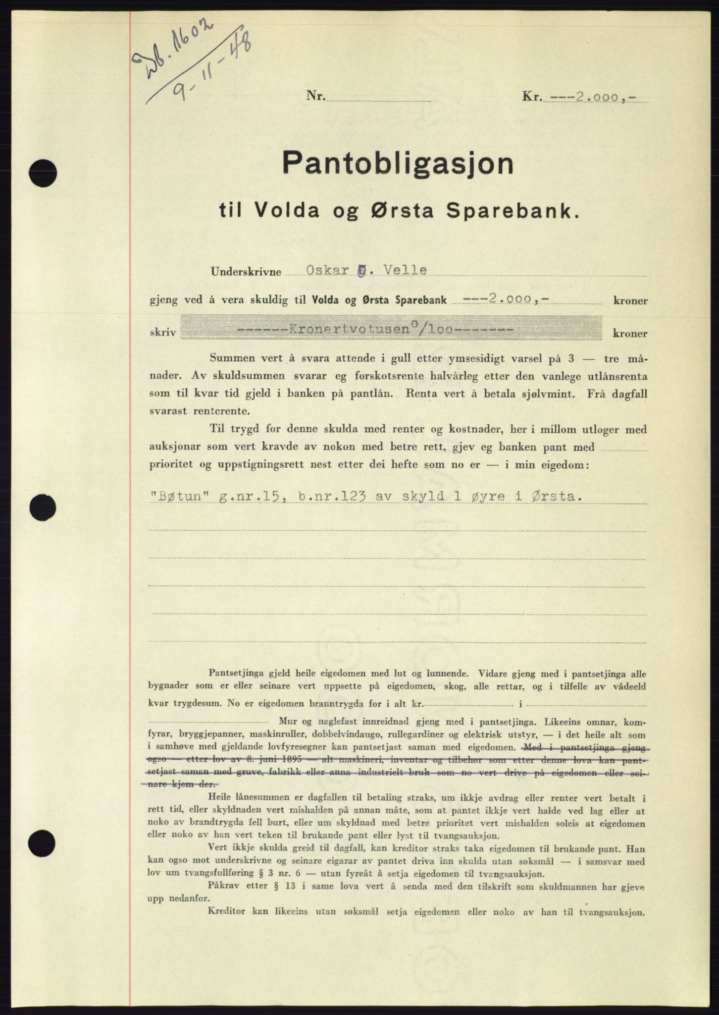 Søre Sunnmøre sorenskriveri, SAT/A-4122/1/2/2C/L0116: Pantebok nr. 4B, 1948-1949, Dagboknr: 1602/1948