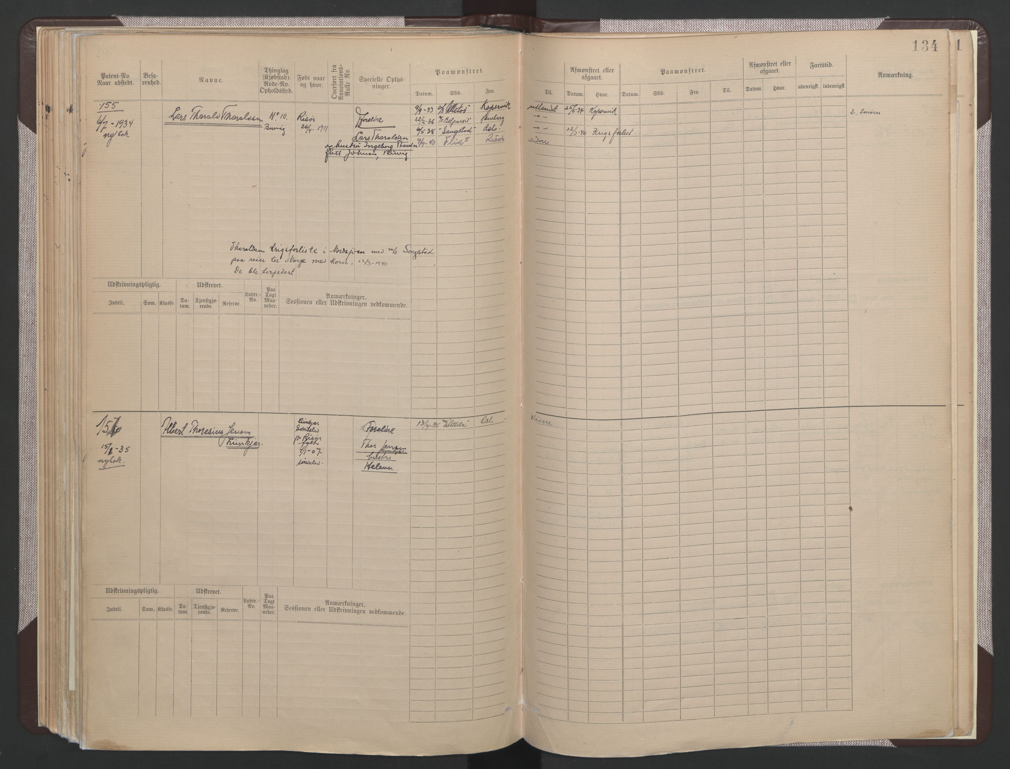 Risør mønstringskrets, SAK/2031-0010/F/Fb/L0015: Hovedrulle B nr 1-193, T-14, 1891-1937, s. 97