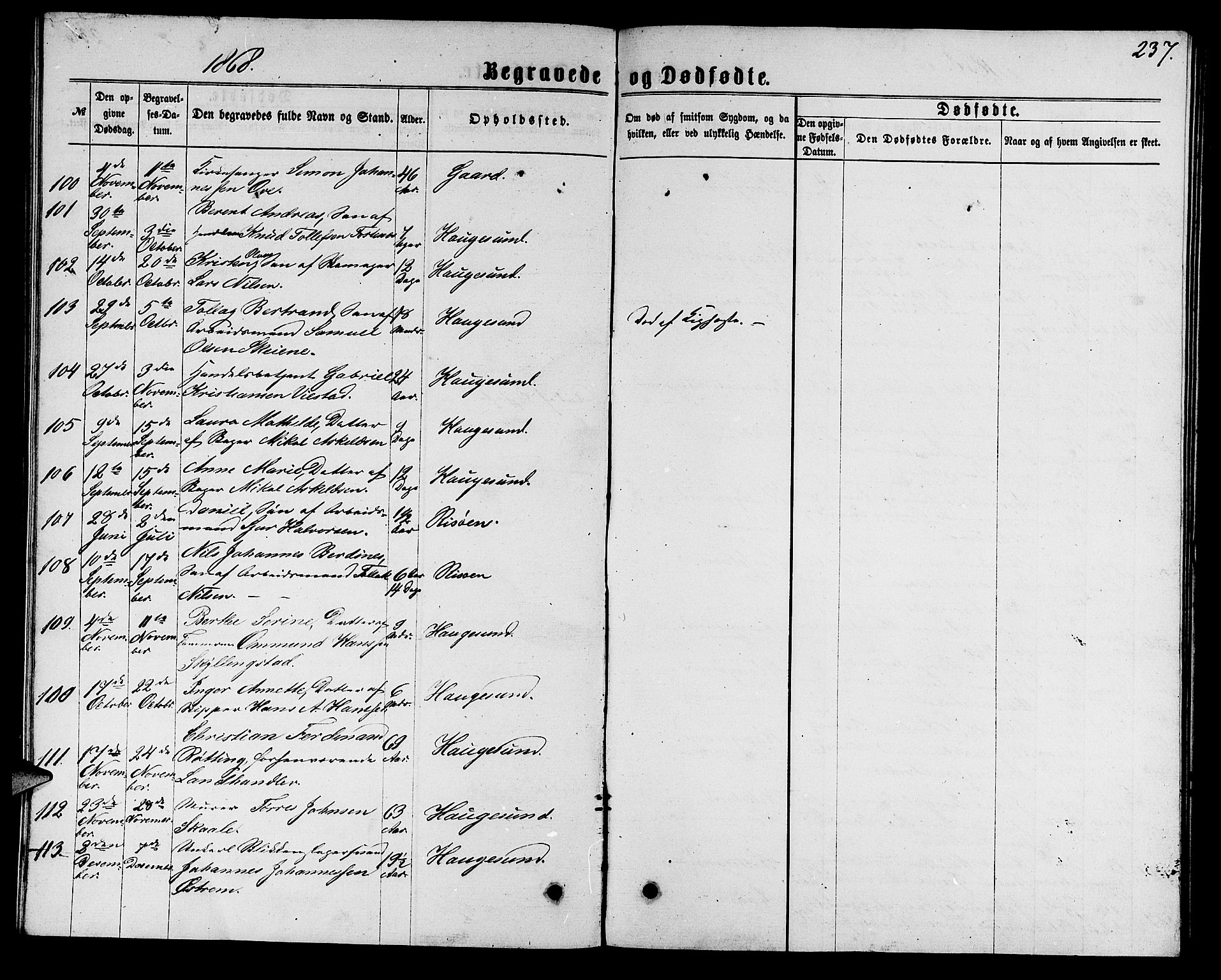 Torvastad sokneprestkontor, AV/SAST-A -101857/H/Ha/Hab/L0007: Klokkerbok nr. B 7, 1866-1873, s. 237