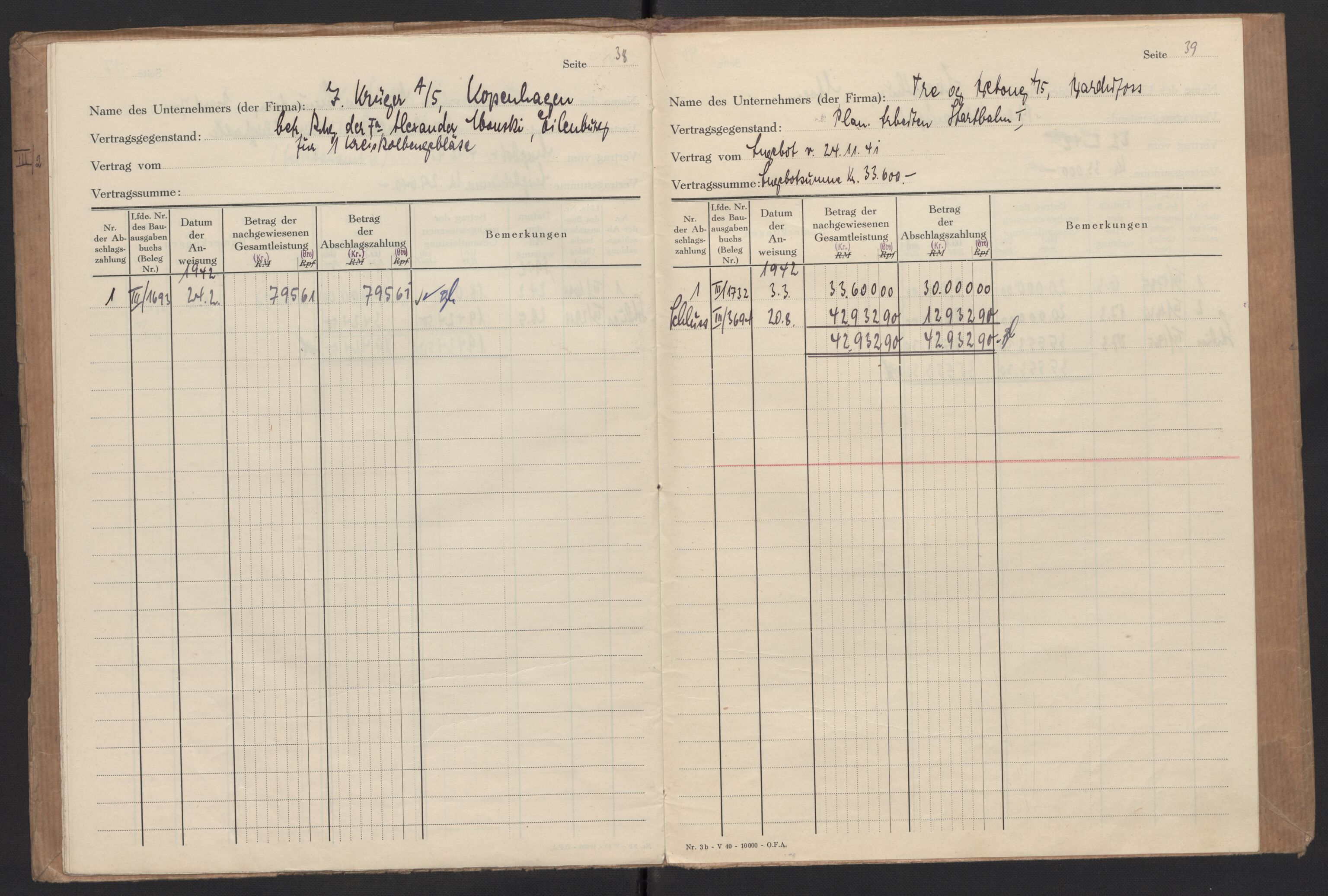 Tyske arkiver, Organisation Todt (OT), Einsatzgruppe Wiking, AV/RA-RAFA-2188/2/F/Fg/Fgb/L0005: Bltg. L.W. Bardufoss: Diverse regnskapsbøker, 1940