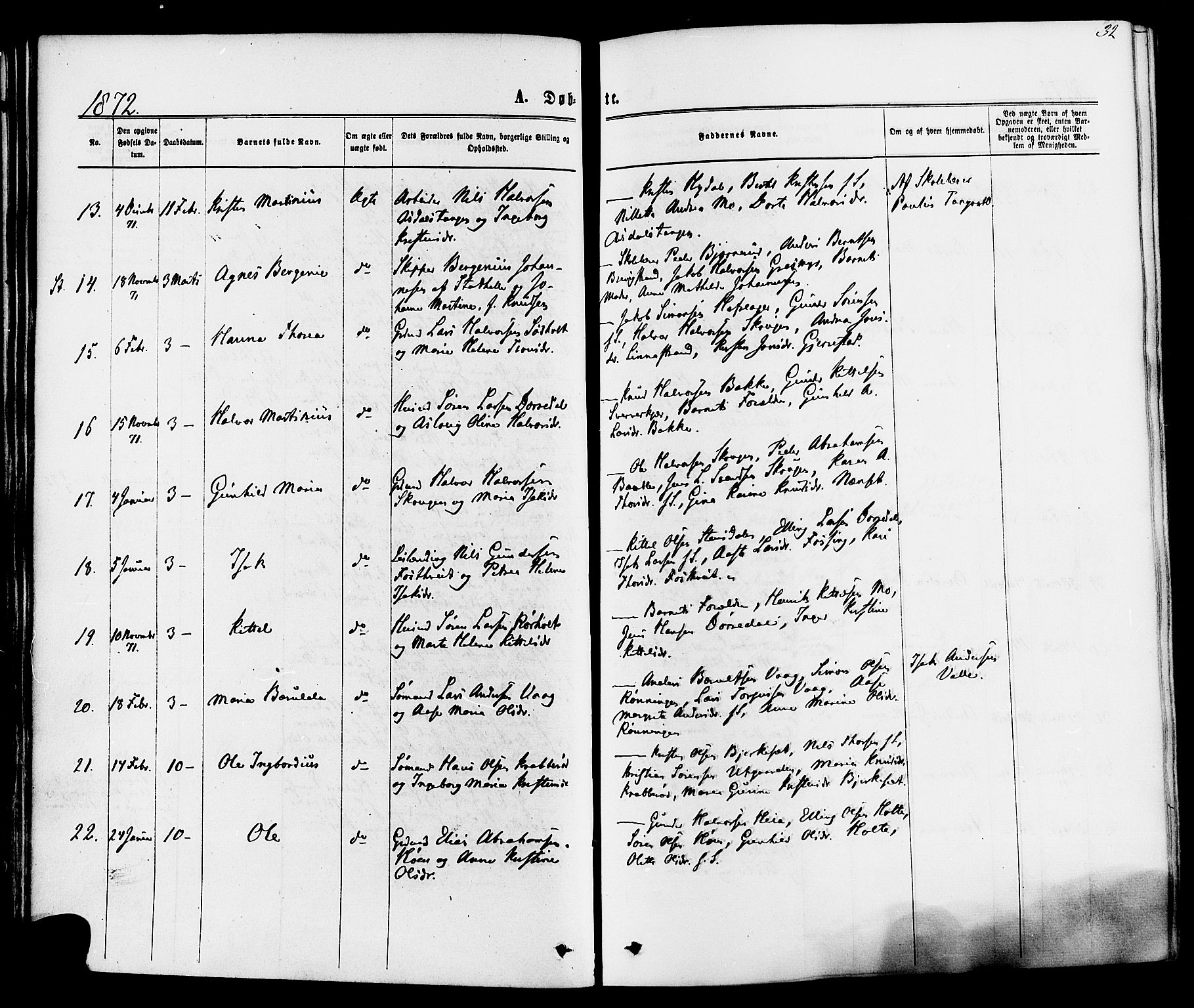 Bamble kirkebøker, AV/SAKO-A-253/F/Fa/L0006: Ministerialbok nr. I 6, 1869-1877, s. 32