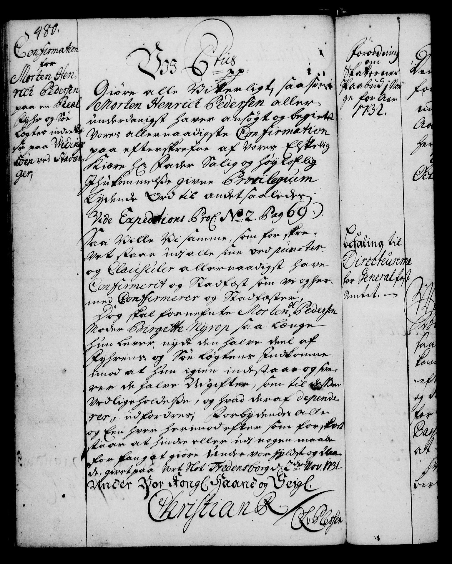 Rentekammeret, Kammerkanselliet, RA/EA-3111/G/Gg/Gga/L0003: Norsk ekspedisjonsprotokoll med register (merket RK 53.3), 1727-1734, s. 480