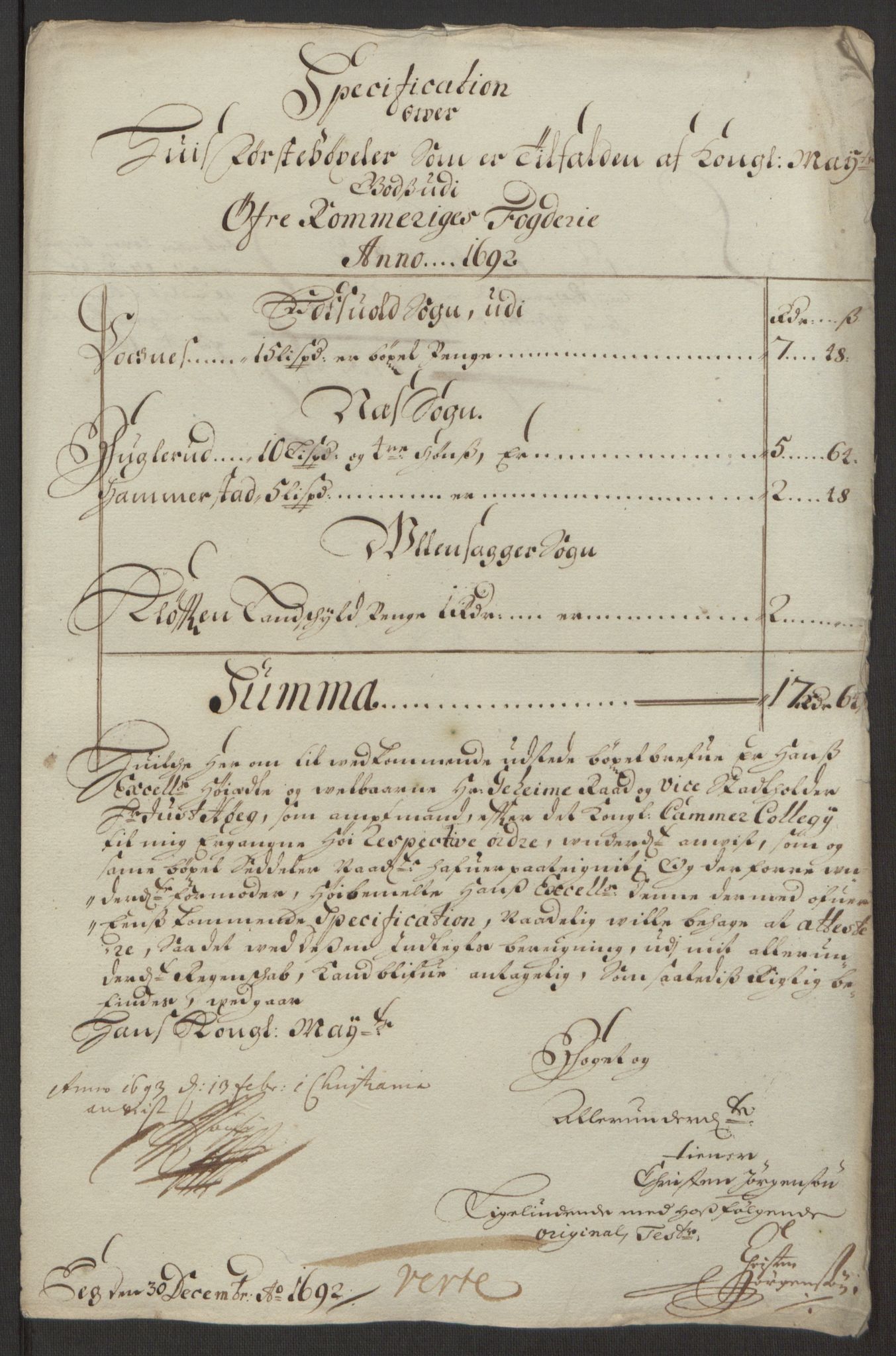 Rentekammeret inntil 1814, Reviderte regnskaper, Fogderegnskap, RA/EA-4092/R12/L0704: Fogderegnskap Øvre Romerike, 1692, s. 16