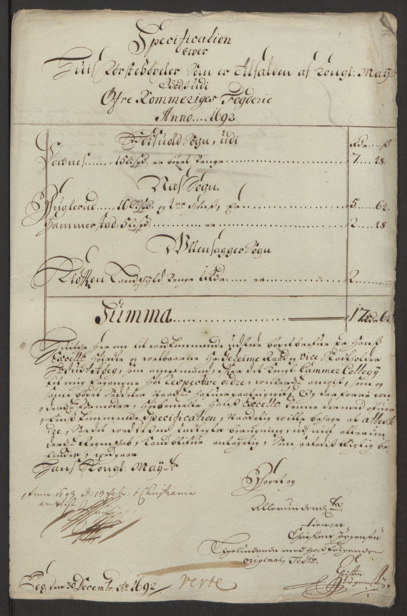 Rentekammeret inntil 1814, Reviderte regnskaper, Fogderegnskap, AV/RA-EA-4092/R12/L0704: Fogderegnskap Øvre Romerike, 1692, s. 16