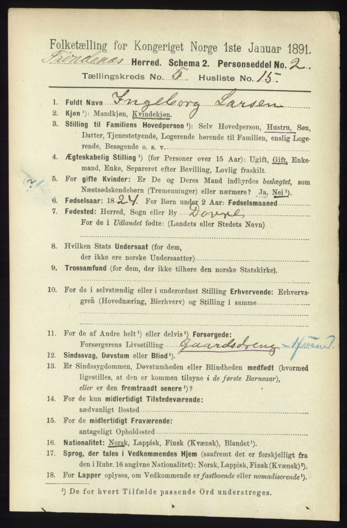 RA, Folketelling 1891 for 1914 Trondenes herred, 1891, s. 2910