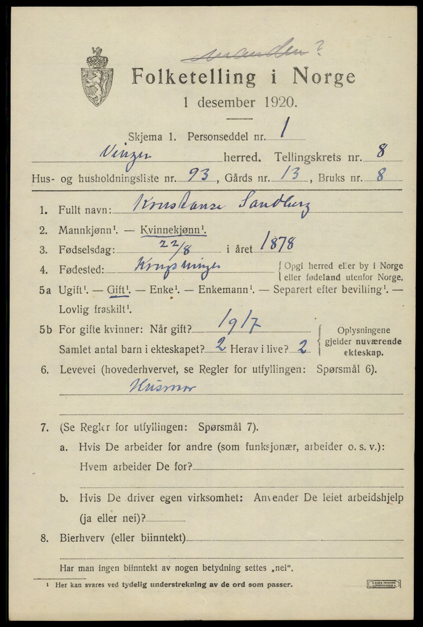 SAH, Folketelling 1920 for 0421 Vinger herred, 1920, s. 8104