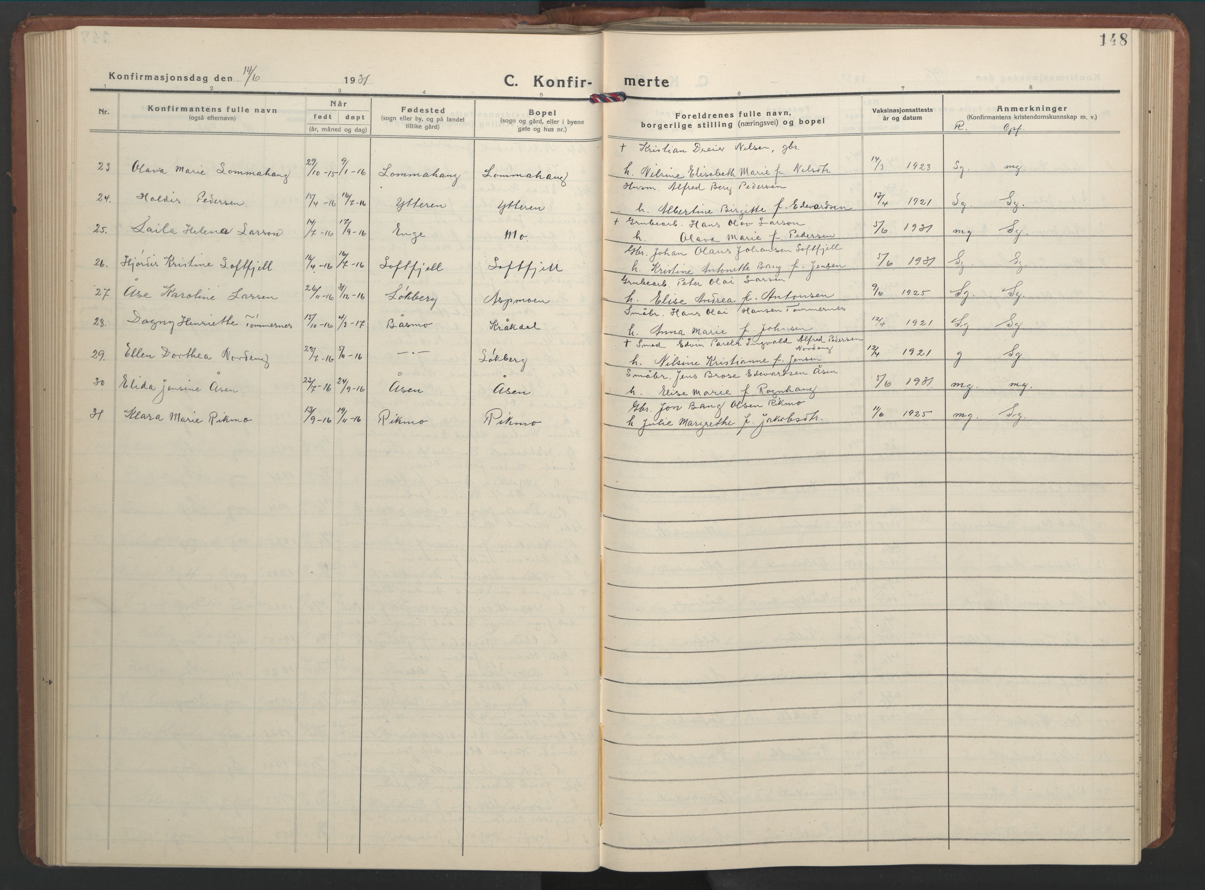 Ministerialprotokoller, klokkerbøker og fødselsregistre - Nordland, SAT/A-1459/827/L0425: Klokkerbok nr. 827C14, 1931-1946, s. 148