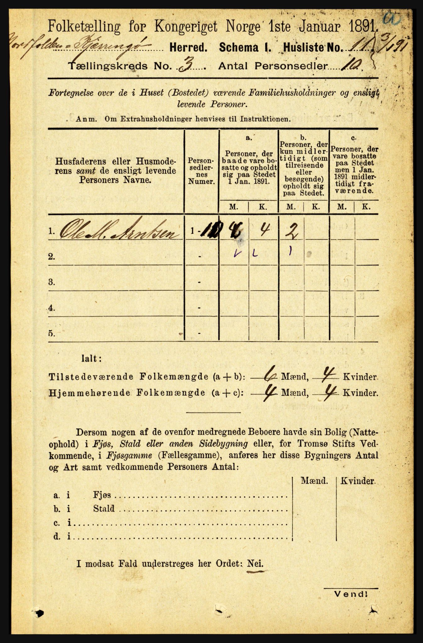 RA, Folketelling 1891 for 1846 Nordfold-Kjerringøy herred, 1891, s. 698