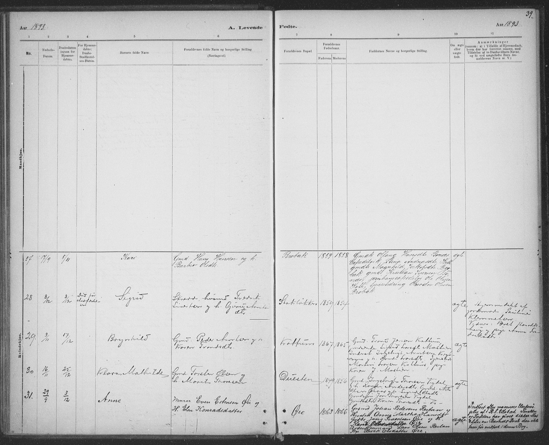 Ministerialprotokoller, klokkerbøker og fødselsregistre - Sør-Trøndelag, SAT/A-1456/691/L1085: Ministerialbok nr. 691A17, 1887-1908, s. 39