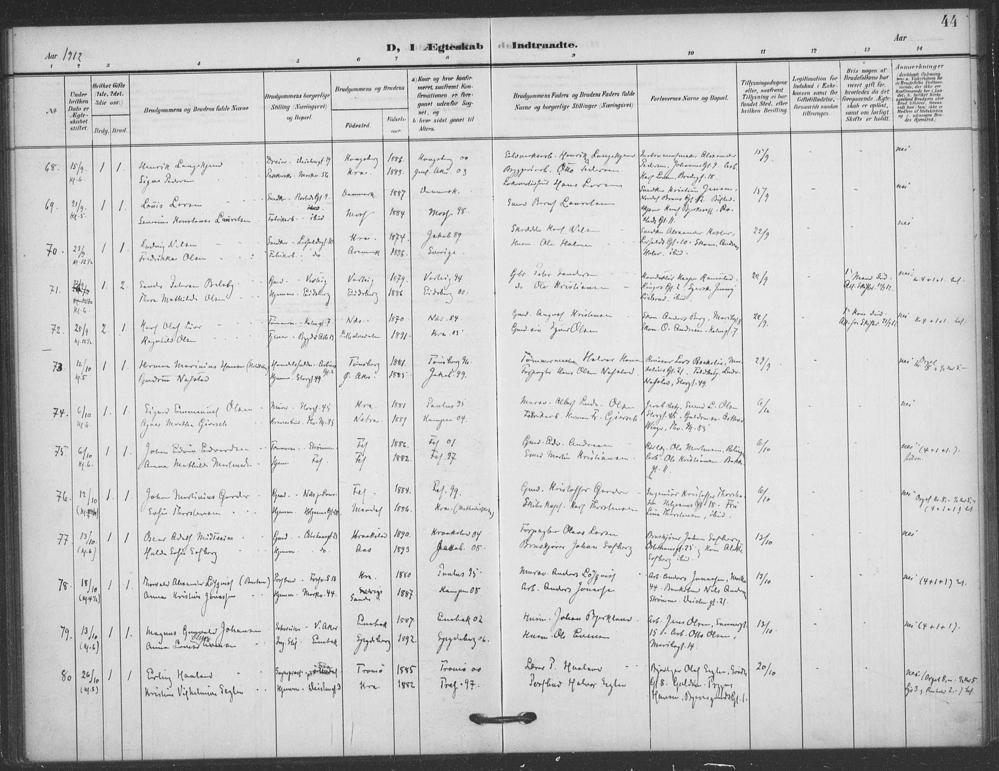 Jakob prestekontor Kirkebøker, AV/SAO-A-10850/F/Fa/L0010: Ministerialbok nr. 10, 1908-1922, s. 44